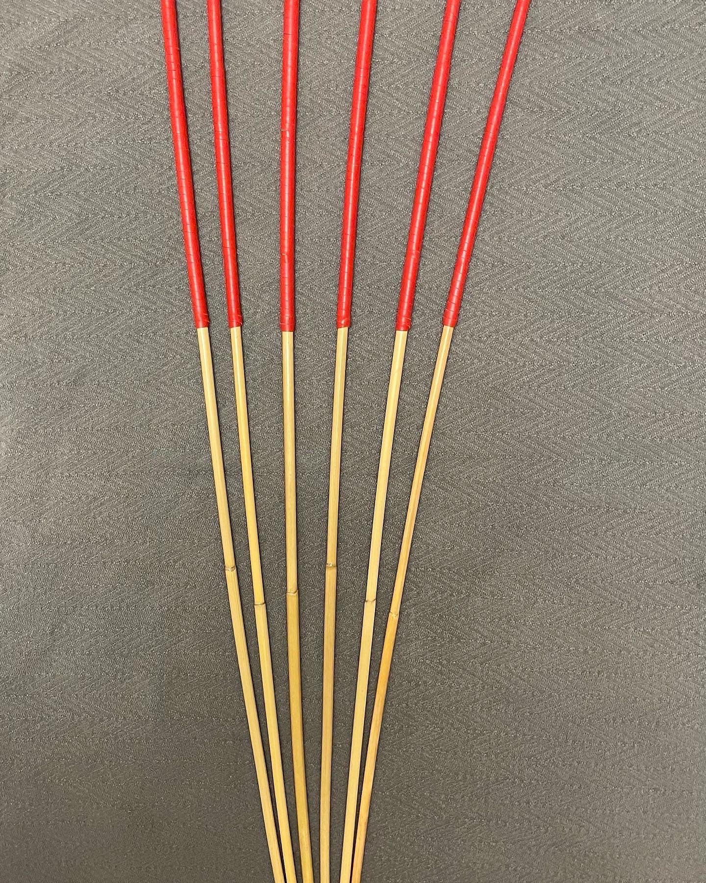 Professional Dominatrix Signature Set of 6 Long and Whippy Classic Dragon Canes - 14” BLACK / RED Kangaoo Leather Handles- 100 cms L & 7-12.5 mm D - Coated Finish