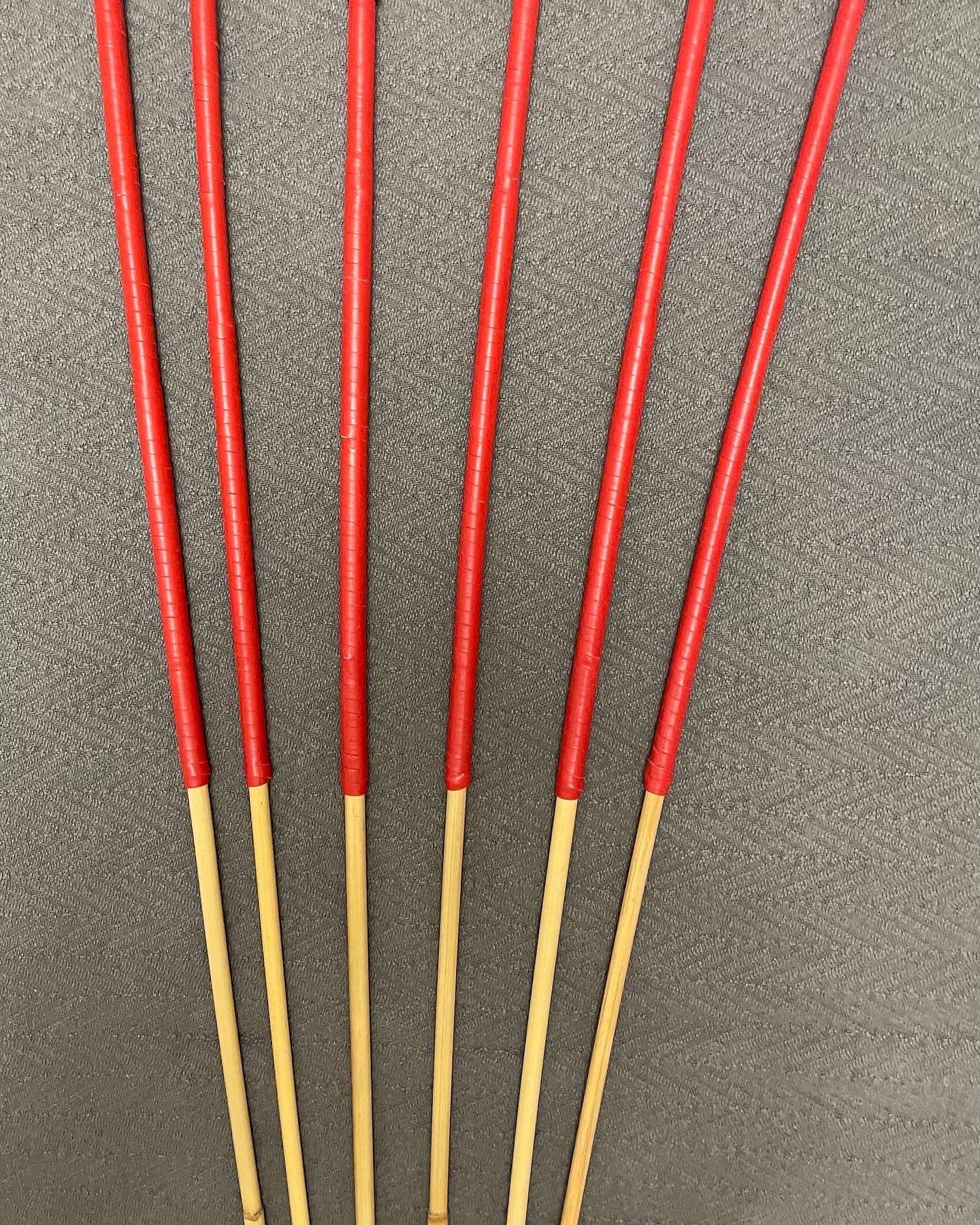 Professional Dominatrix Signature Set of 6 Long and Whippy Classic Dragon Canes - 14” BLACK / RED Kangaoo Leather Handles- 100 cms L & 7-12.5 mm D - Coated Finish