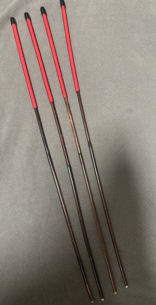 Set of 4 Whippy Swishy Thin Smoked Dragon Canes / Falaka Canes - 90 cms L & 8 - 10 mm D - Imperial Red Paracord Handles - Englishvice Canes