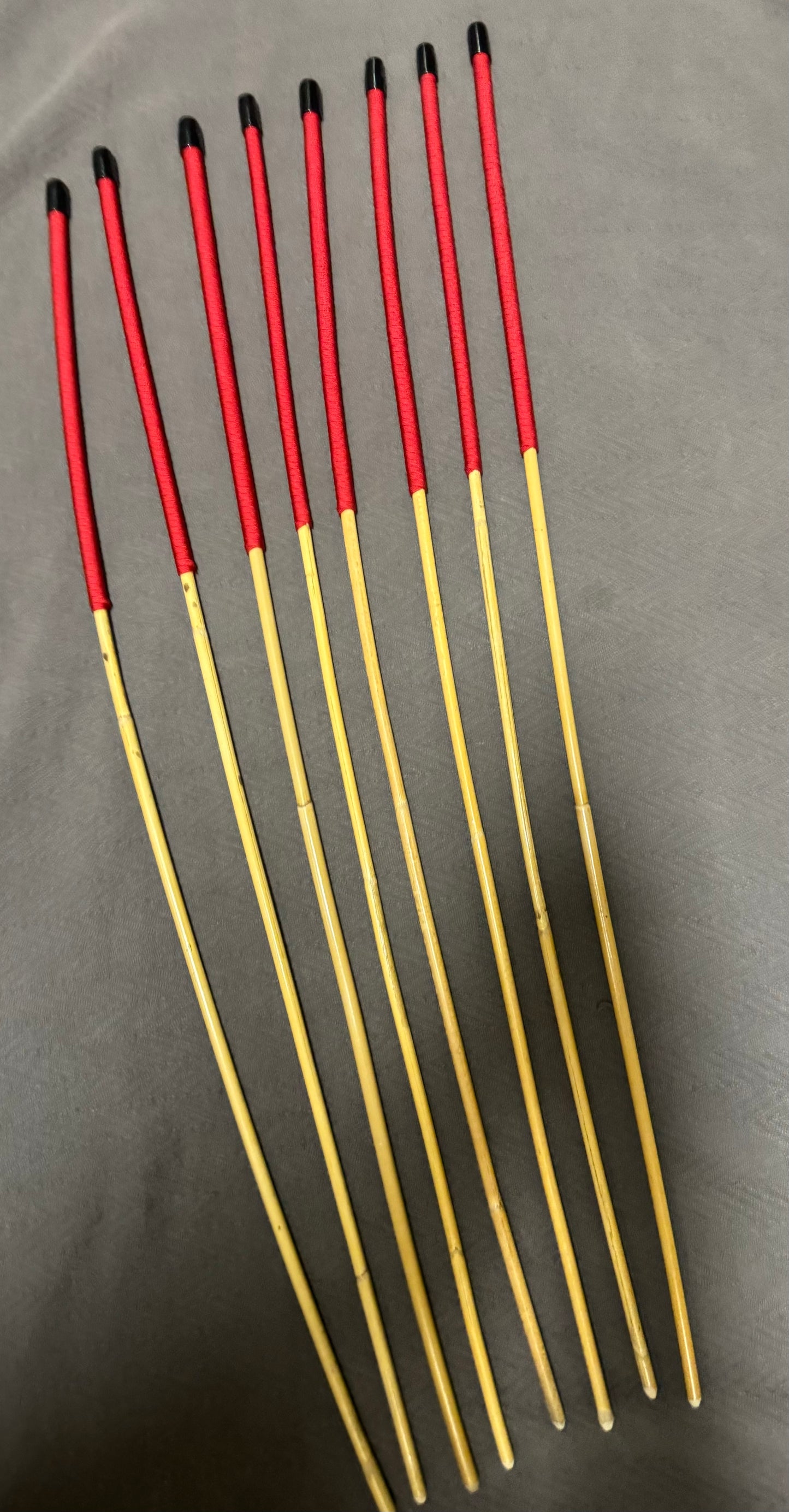 Set of 8 Whippy Swishy Thin Dragon Canes / School Canes / Falaka Canes - 90 cms L & 6 - 10 mm D - IMPERIAL RED Paracord Handles - Englishvice Canes