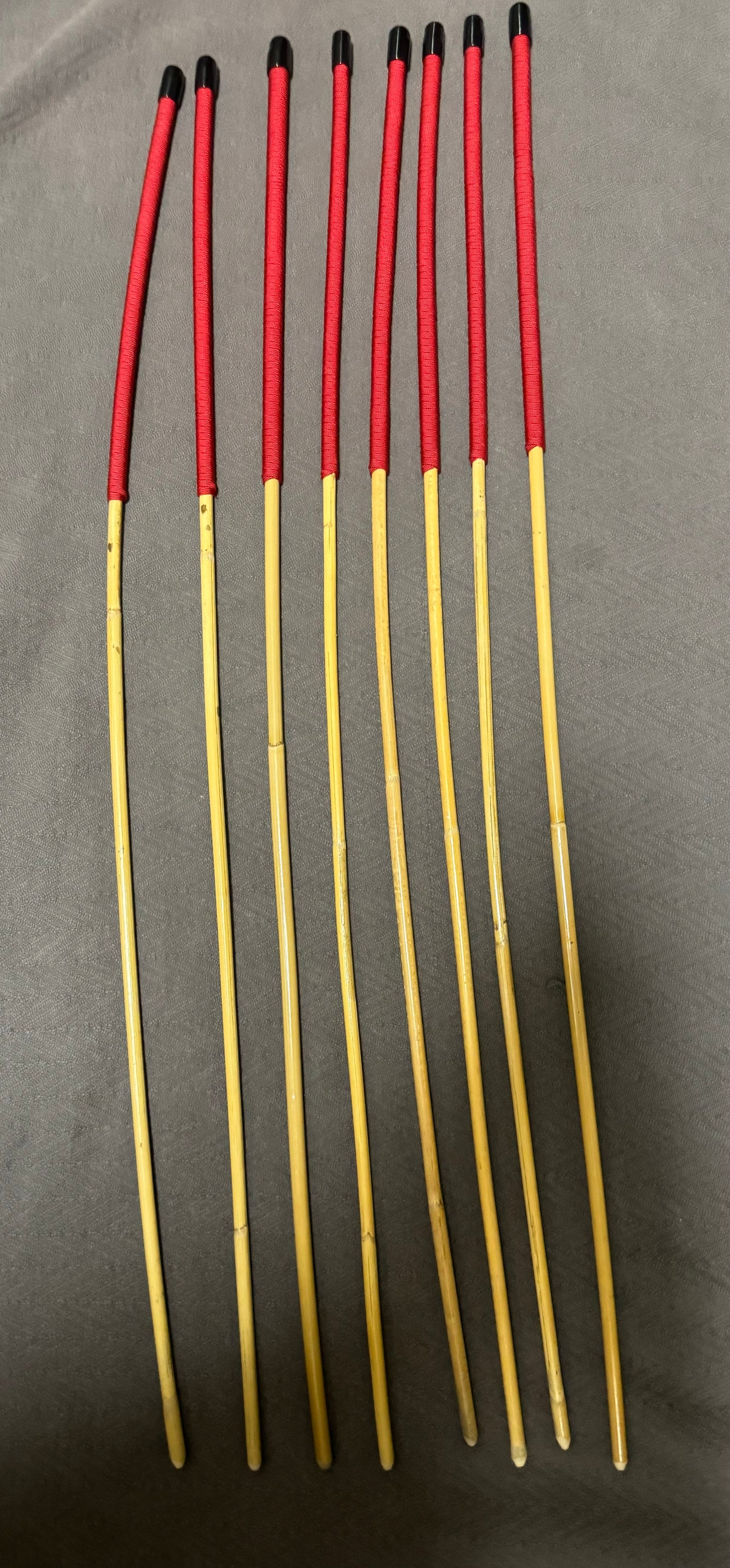Set of 8 Whippy Swishy Thin Dragon Canes / School Canes / Falaka Canes - 90 cms L & 6 - 10 mm D - IMPERIAL RED Paracord Handles - Englishvice Canes