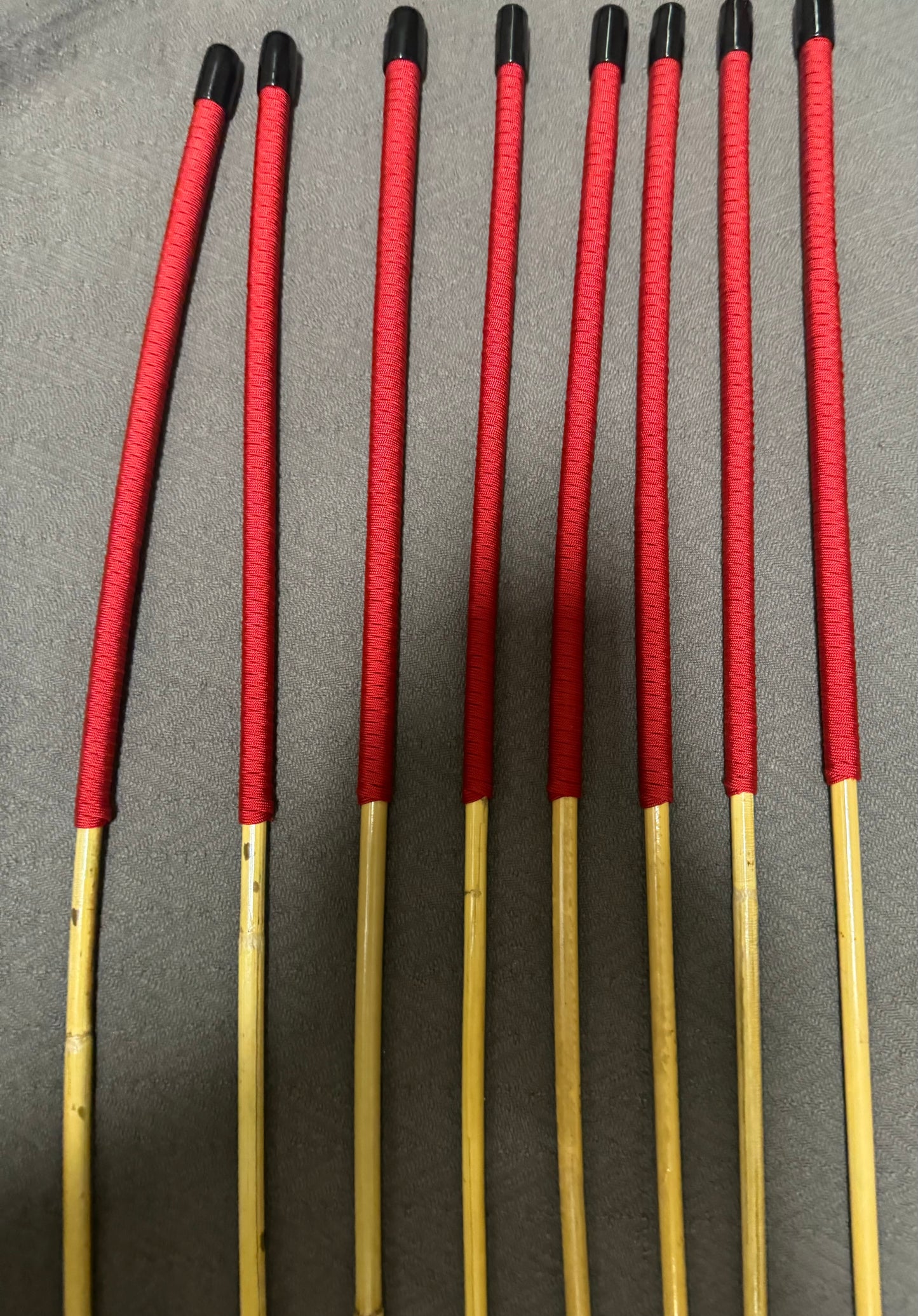 Set of 8 Whippy Swishy Thin Dragon Canes / School Canes / Falaka Canes - 90 cms L & 6 - 10 mm D - IMPERIAL RED Paracord Handles - Englishvice Canes