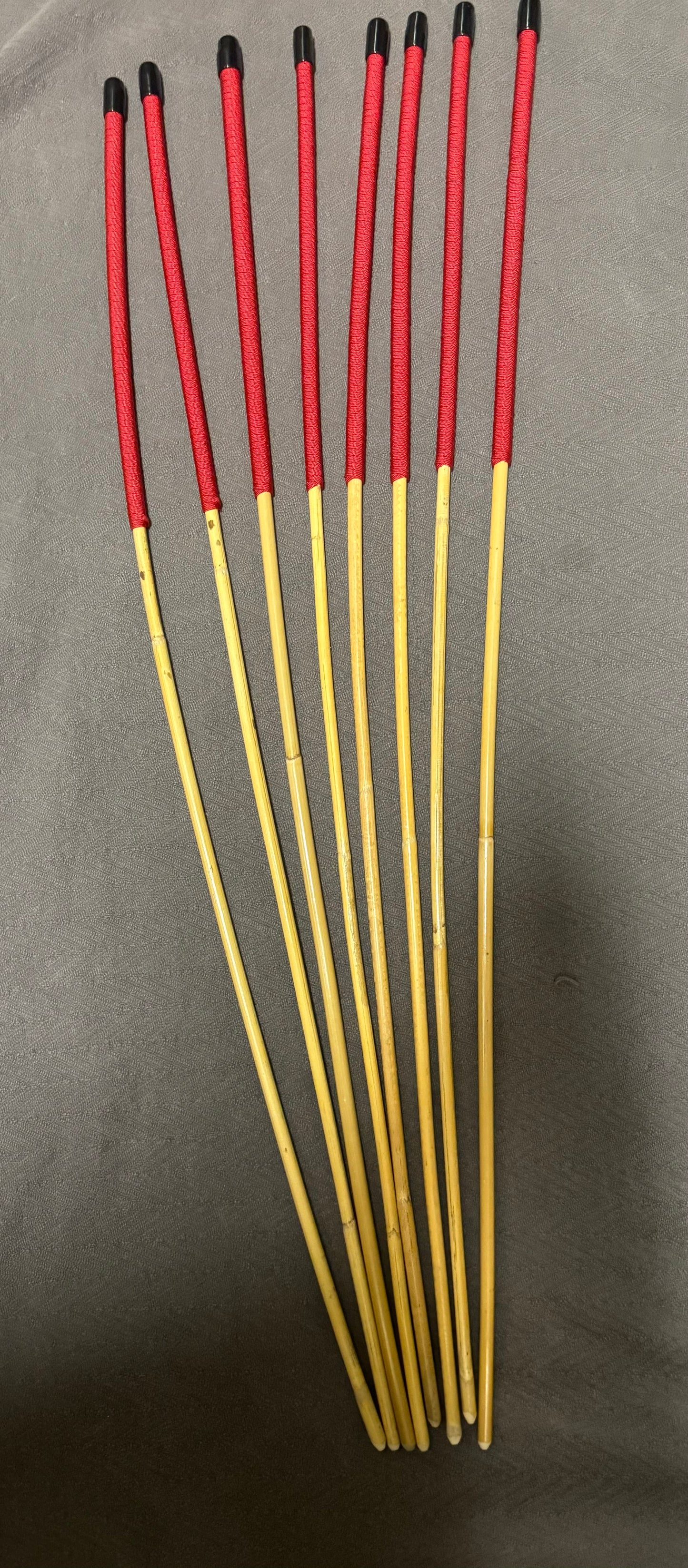 Set of 8 Whippy Swishy Thin Dragon Canes / School Canes / Falaka Canes - 90 cms L & 6 - 10 mm D - IMPERIAL RED Paracord Handles - Englishvice Canes