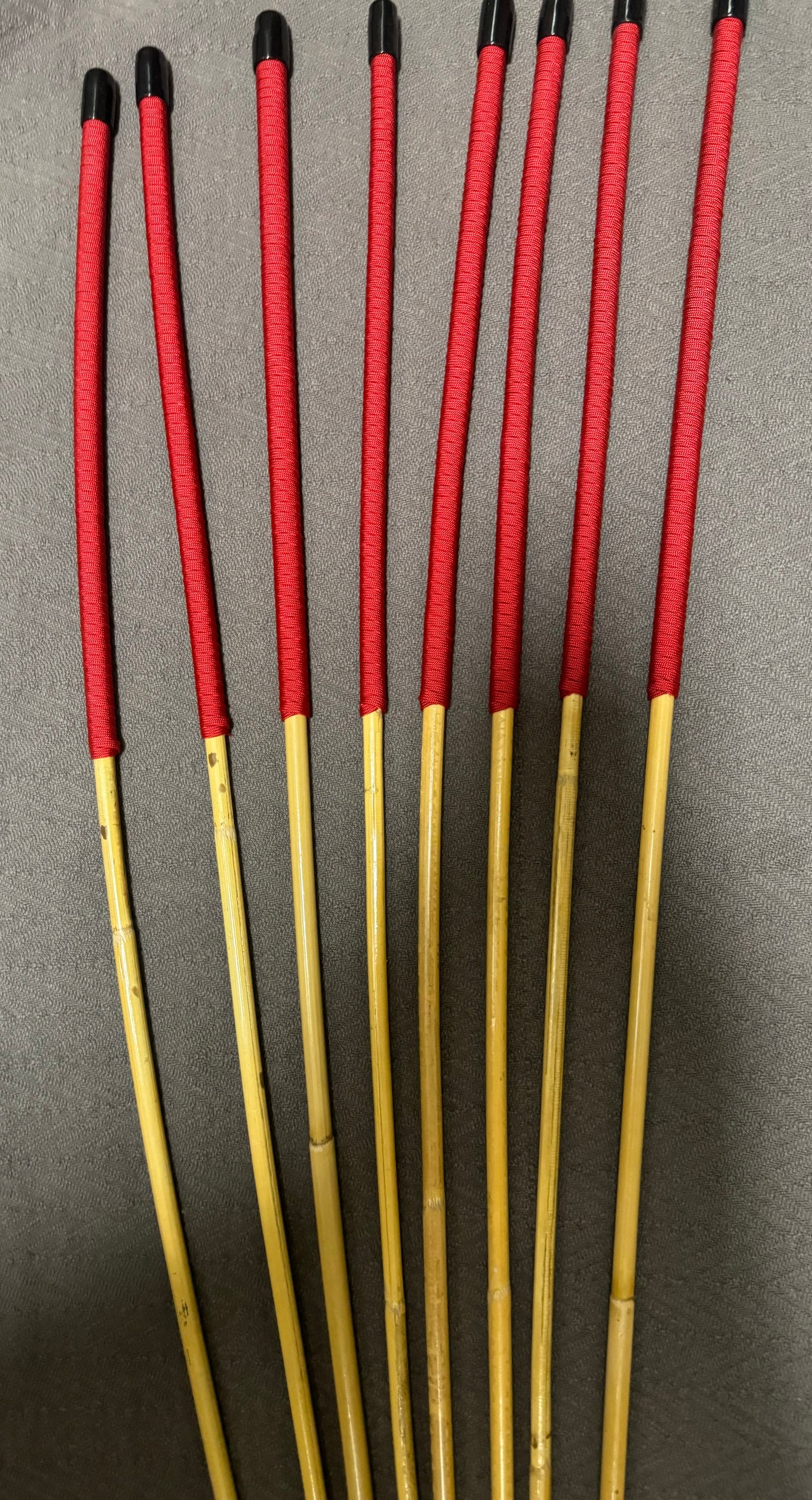 Set of 8 Whippy Swishy Thin Dragon Canes / School Canes / Falaka Canes - 90 cms L & 6 - 10 mm D - IMPERIAL RED Paracord Handles - Englishvice Canes