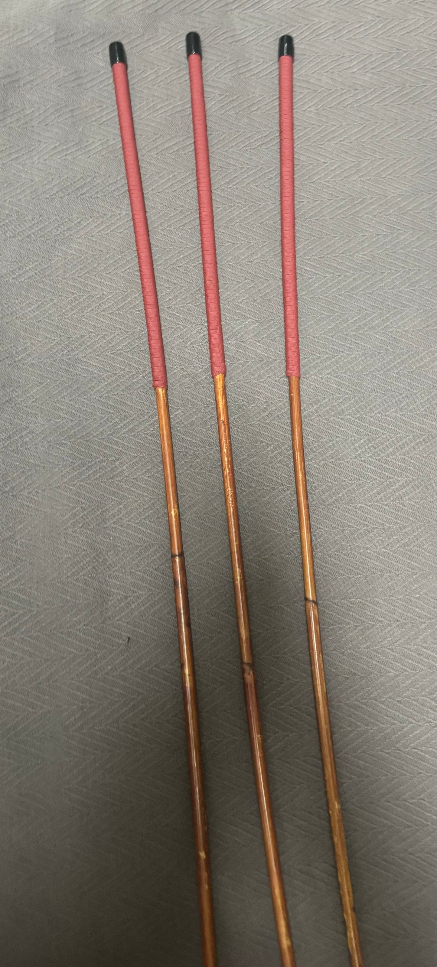 Set of 3 Smoked Dragon Rattan Canes with Imperial Red Paracord Handles - 95 to 98 cms L - 10 - 11.5 mm D - Englishvice Canes