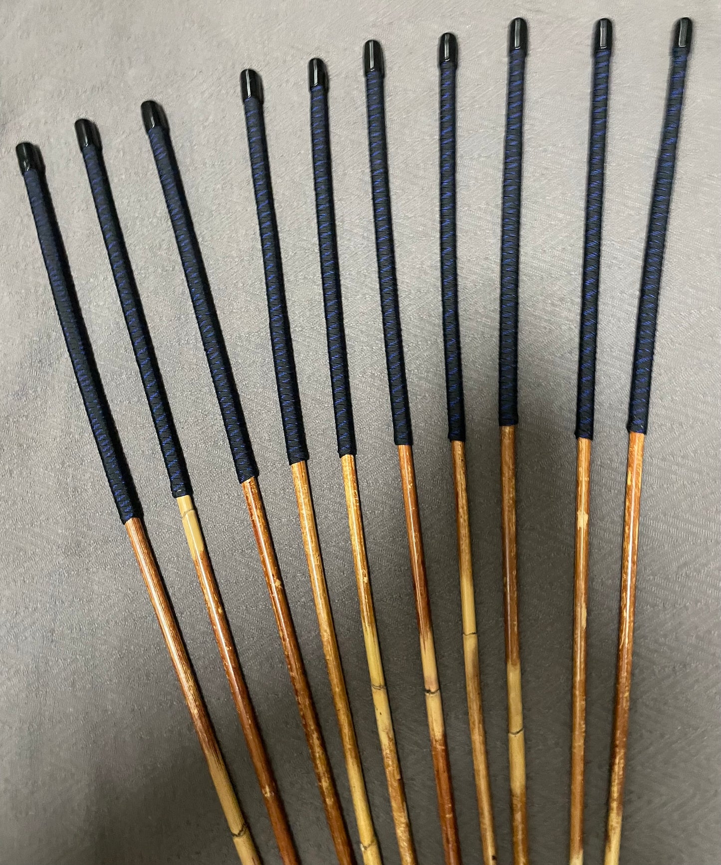 Set of 10 Dragon Rattan Punishment Canes / BDSM Canes with Blue Streak Paracord Handles - SALES SPECIAL - 90 cms Length - Englishvice Canes