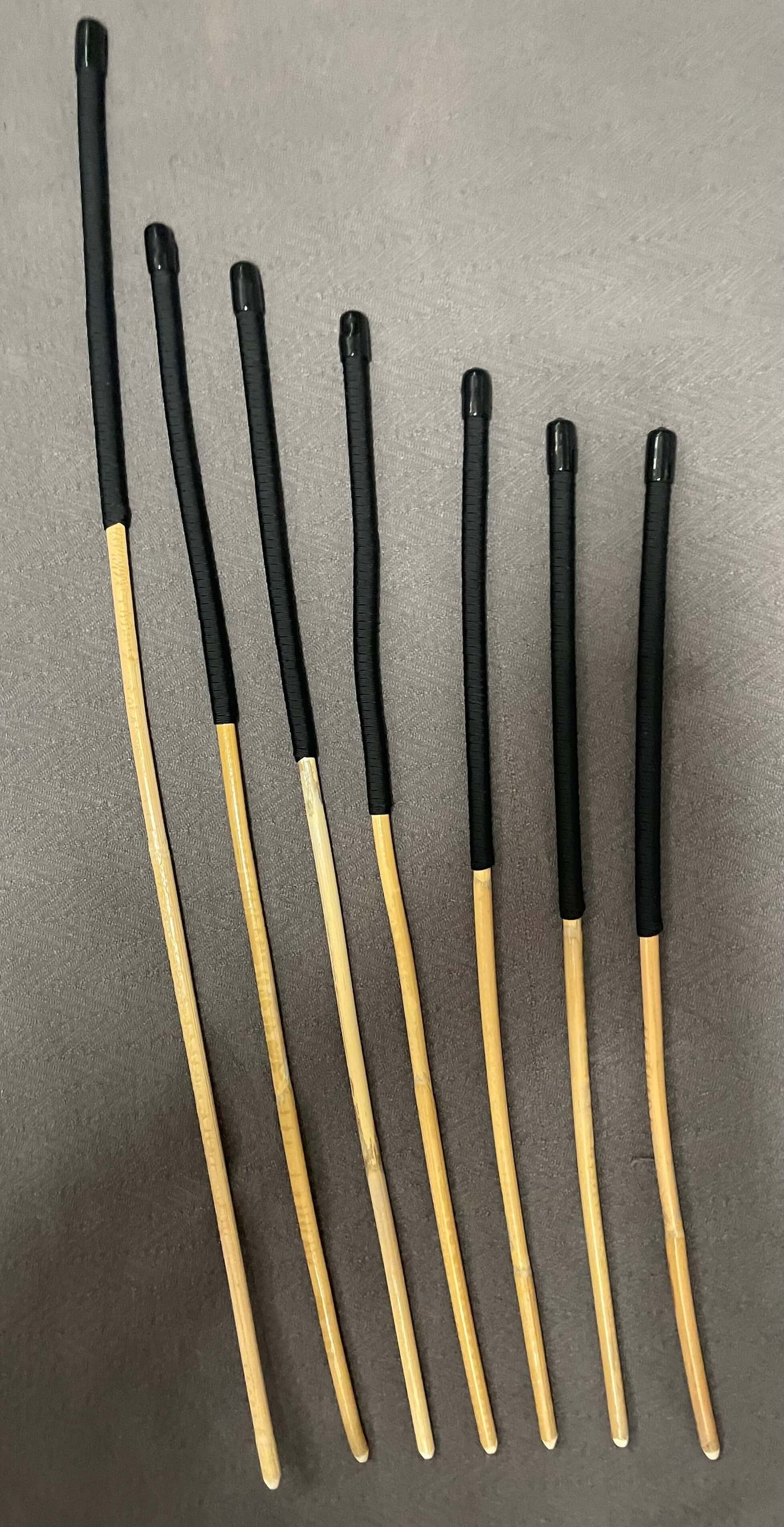 Set of 7 Kooboo Rattan Punishment canes with BLACK Paracord Handles - Englishvice Canes