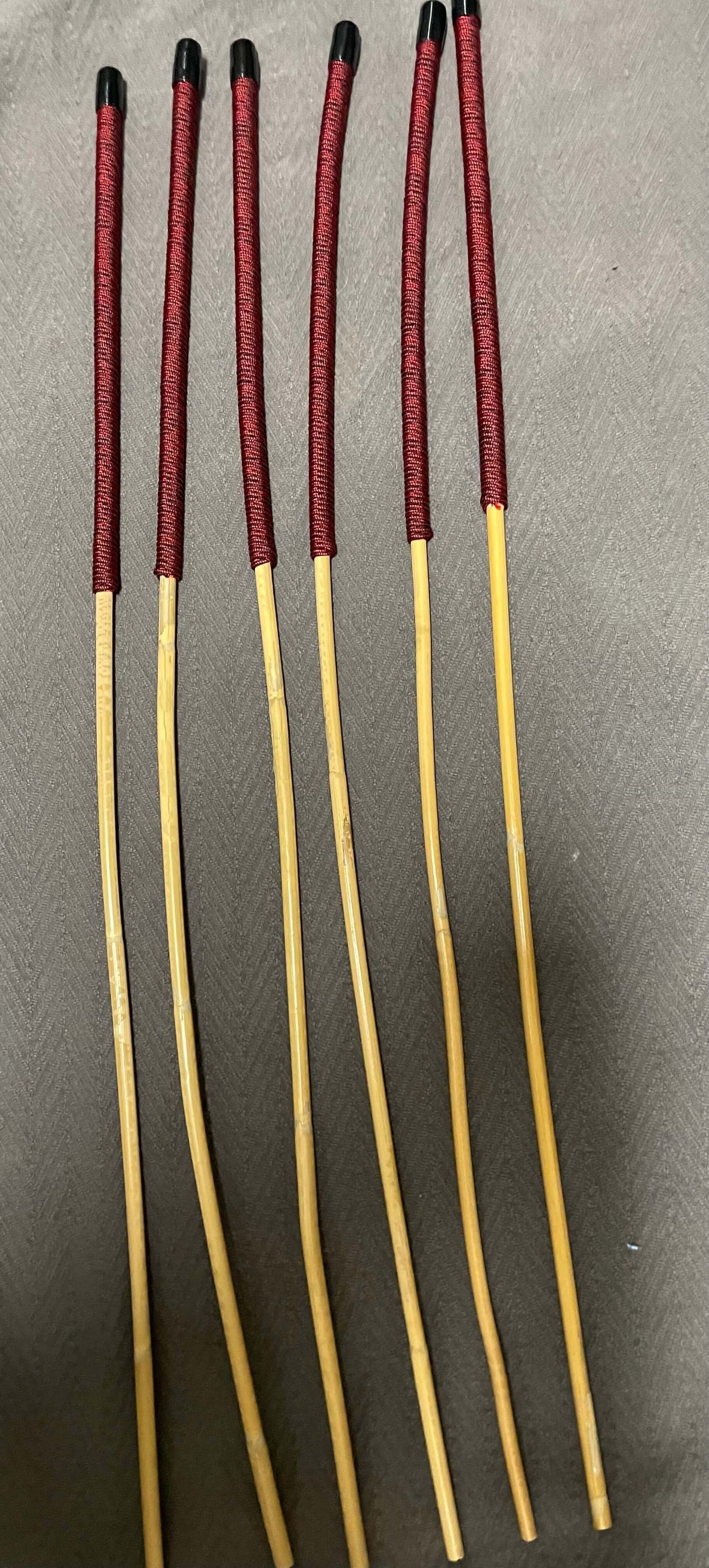 Set of 6 Classic Kooboo Rattan Punishment canes with Liquorice Paracord Handles - 82 to 85 cms Length - 8 to 9.5 mm Diameters - Englishvice Canes
