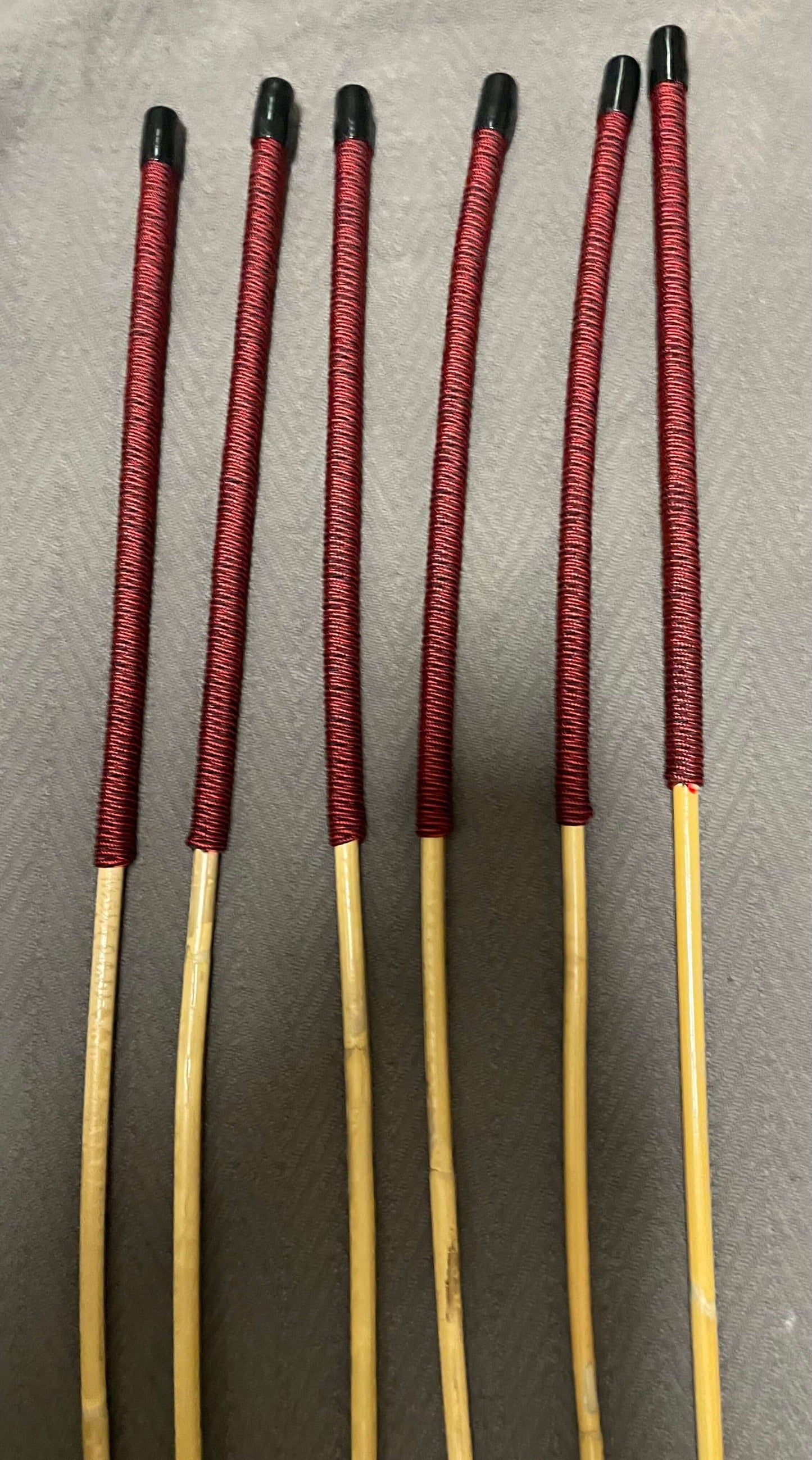Set of 6 Classic Kooboo Rattan Punishment canes with Liquorice Paracord Handles - 82 to 85 cms Length - 8 to 9.5 mm Diameters - Englishvice Canes