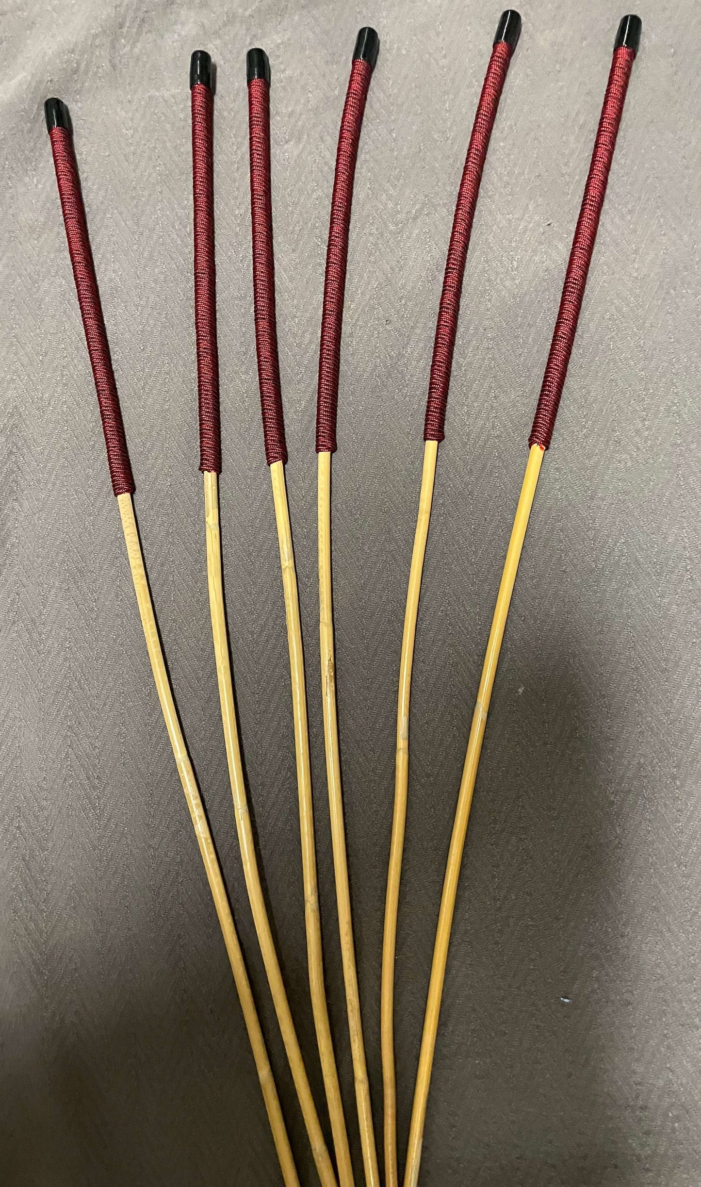 Set of 6 Classic Kooboo Rattan Punishment canes with Liquorice Paracord Handles - 82 to 85 cms Length - 8 to 9.5 mm Diameters - Englishvice Canes