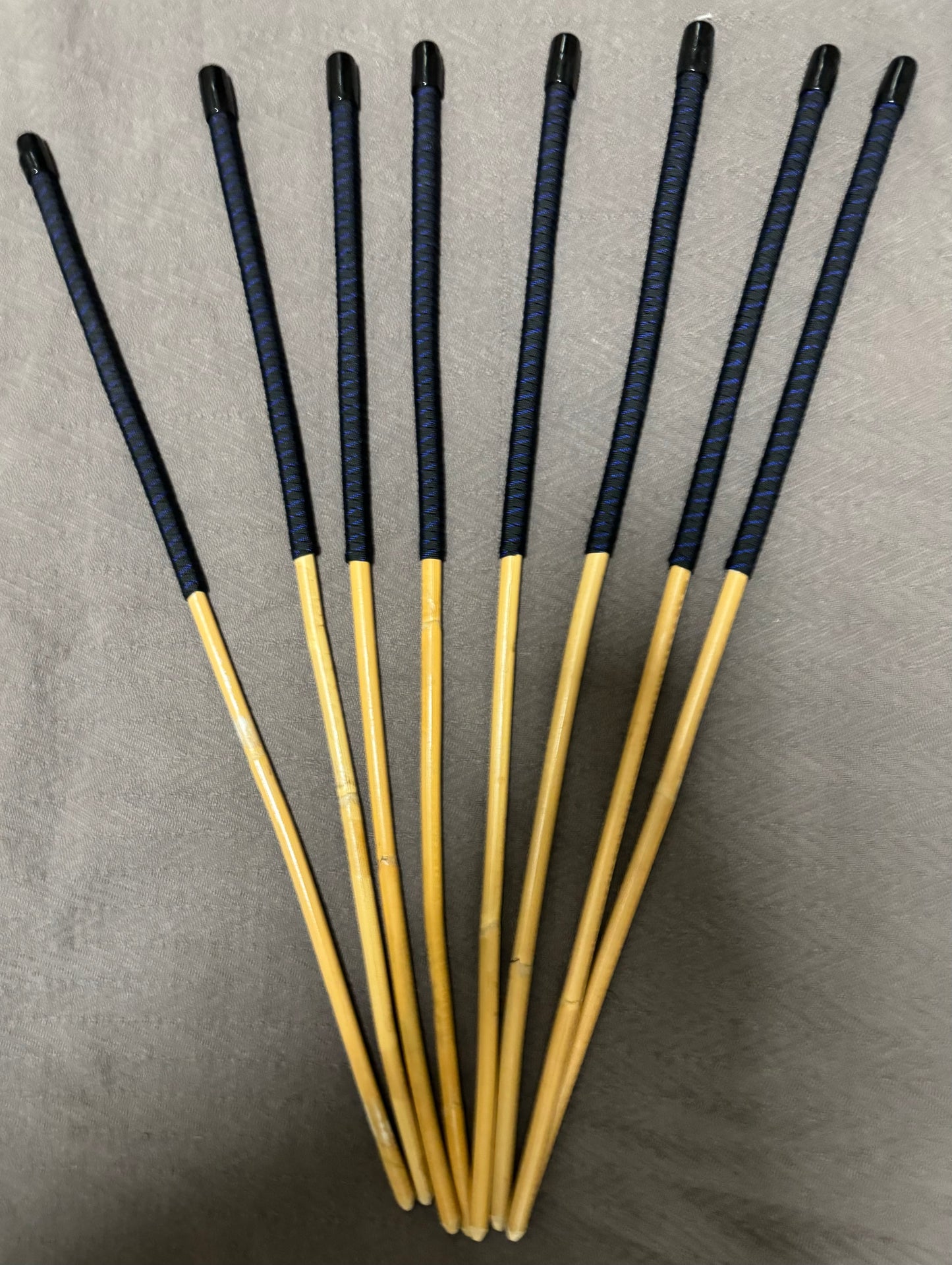 Set of 8 Kooboo Rattan OTK Punishment canes with BLUE STREAK Paracord Handles - 60 cms L & 9 - 11.5 mm D - Englishvice Canes