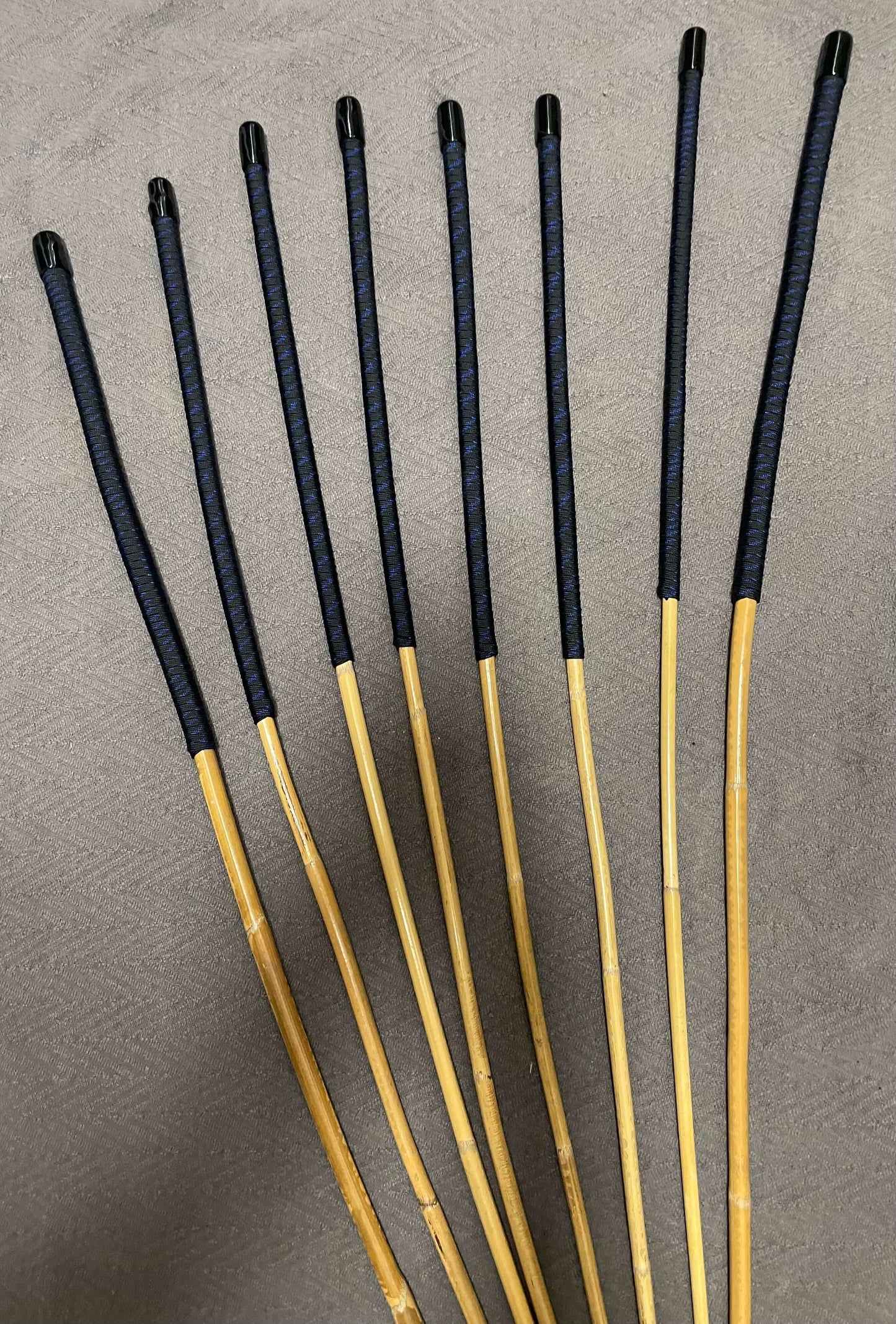 Set of 8 Kooboo Rattan Punishment canes - Blue Streak Paracord Handles - 83 to 87 cms Length - Englishvice Canes