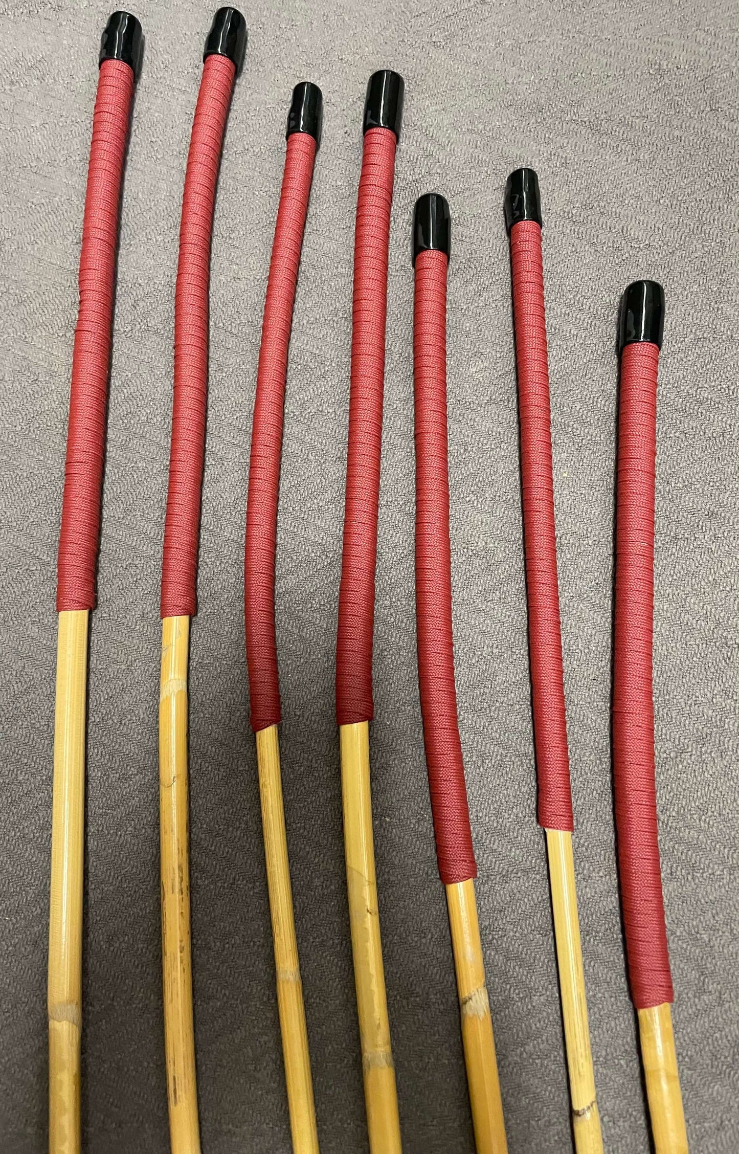 Beginner / Novice Set of 7 Classic Kooboo Rattan Punishment canes with BRICK RED Paracord Handles - Englishvice Canes