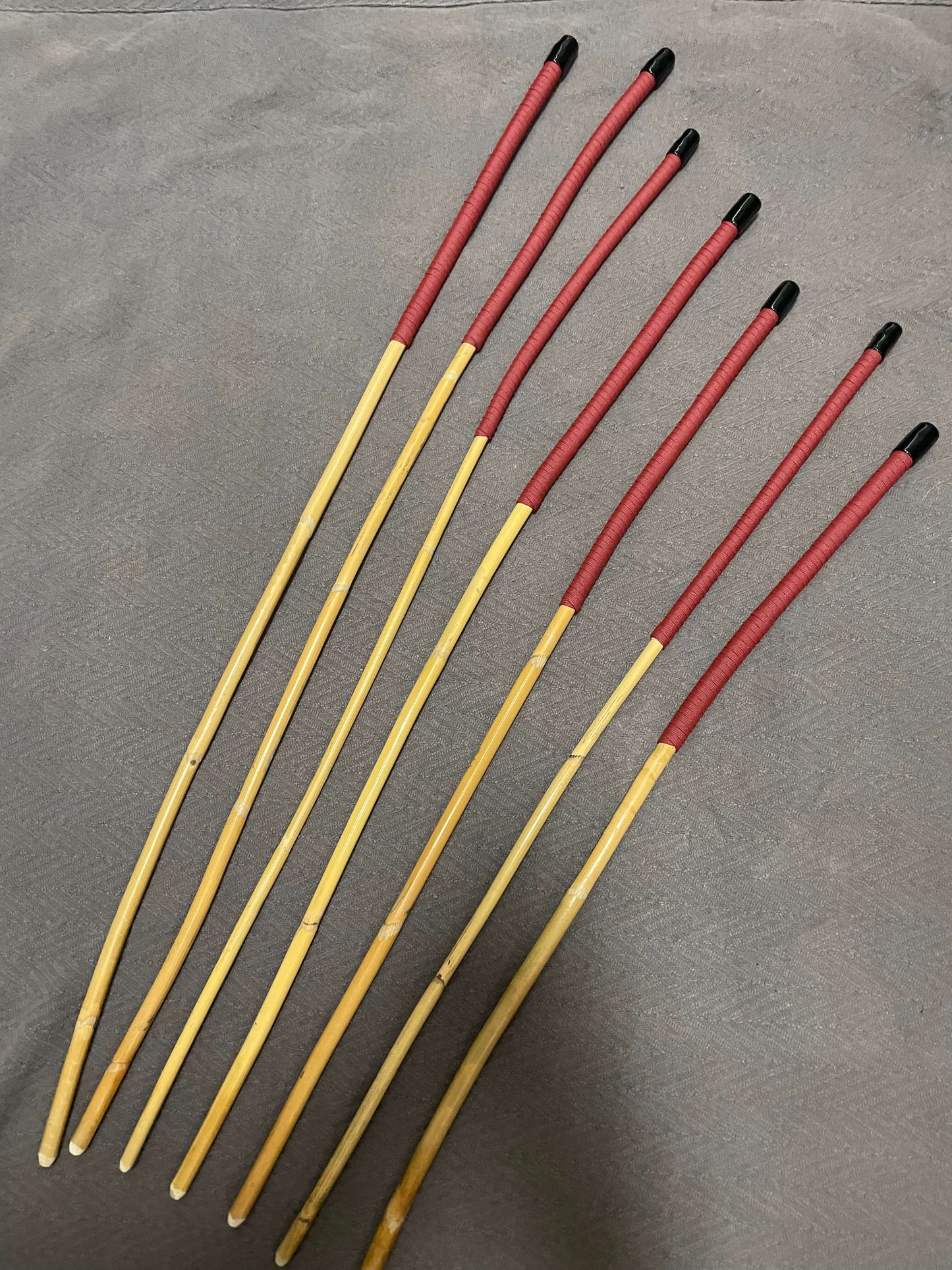 Beginners Kooboo Cane Set of 7 Classic Kooboo Rattan Punishment canes / School Canes / BDSM Canes - BRICK RED Handles