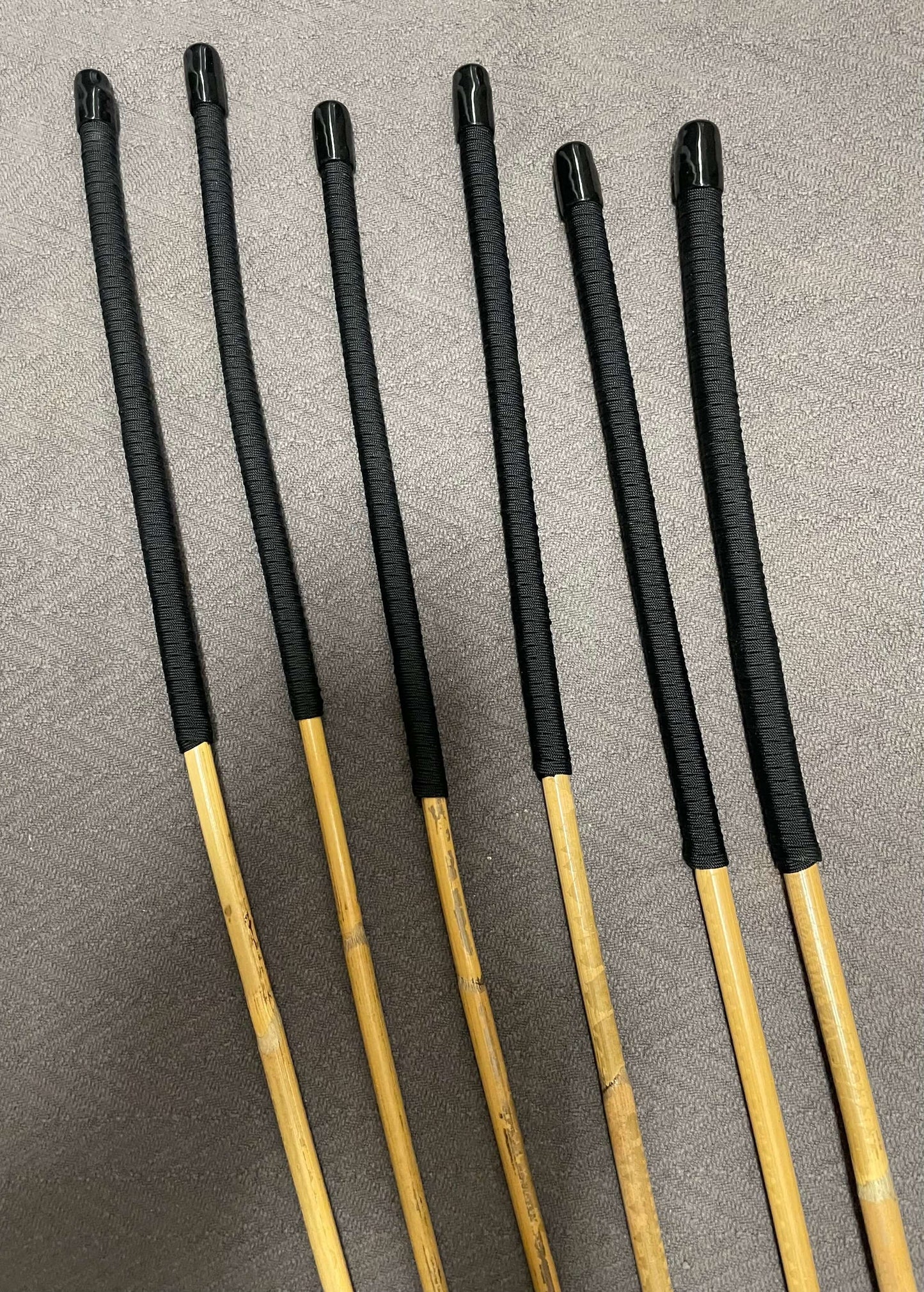 Beginner / Novice Set of 6 Classic Kooboo Rattan Punishment canes with BLACK Paracord Handles - Englishvice Canes