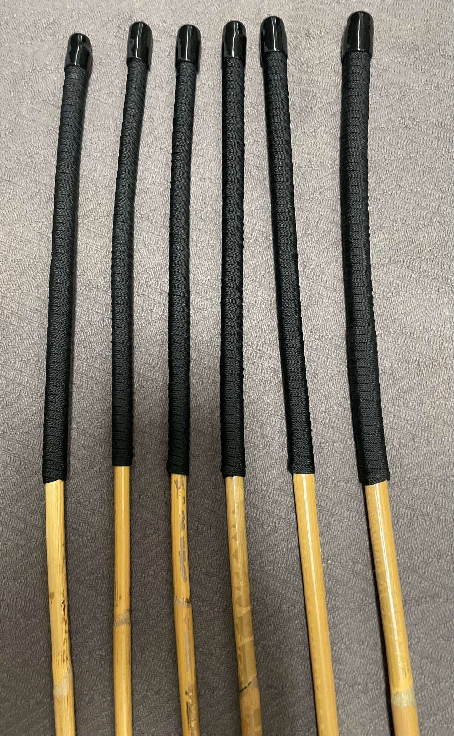 Beginner / Novice Set of 6 Classic Kooboo Rattan Punishment canes with BLACK Paracord Handles - Englishvice Canes
