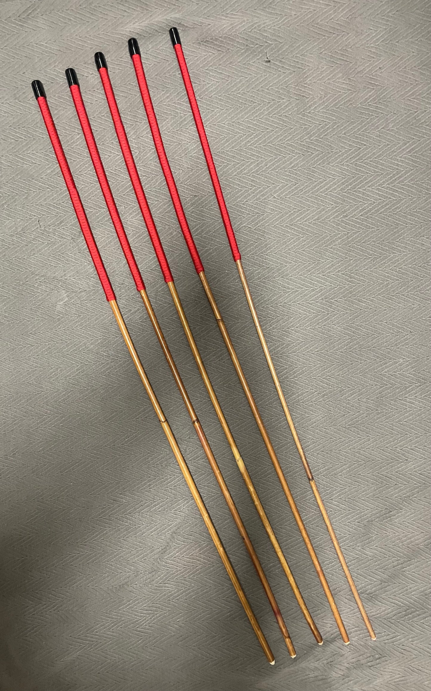 Set of 5 Smoked Dragon Rattan Canes with Imperial Red Paracord Handles - 100 cms Length - 7 - 11.5 mm Diameters - Englishvice Canes