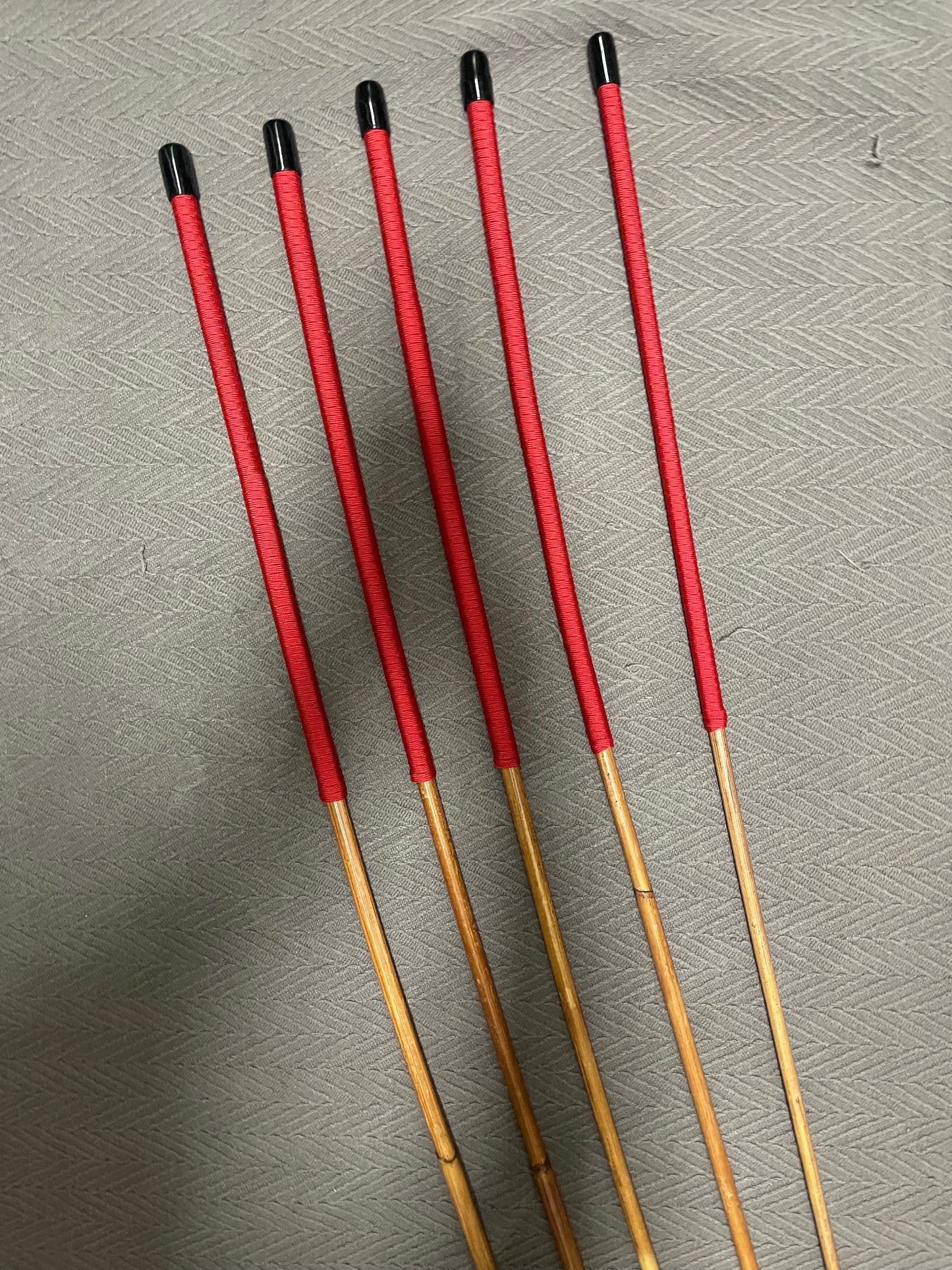 Set of 5 Smoked Dragon Rattan Canes with Imperial Red Paracord Handles - 100 cms Length - 7 - 11.5 mm Diameters - Englishvice Canes