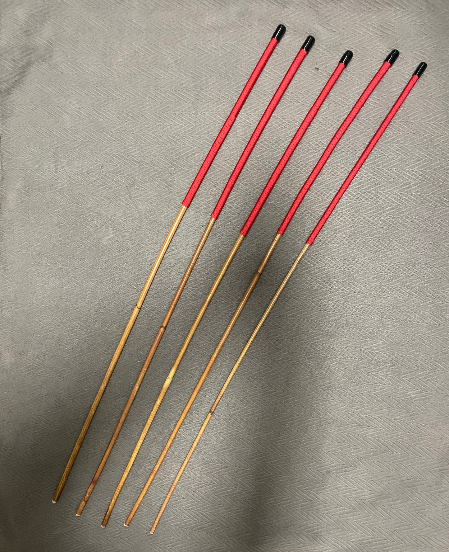 Set of 5 Smoked Dragon Rattan Canes with Imperial Red Paracord Handles - 100 cms Length - 7 - 11.5 mm Diameters - Englishvice Canes