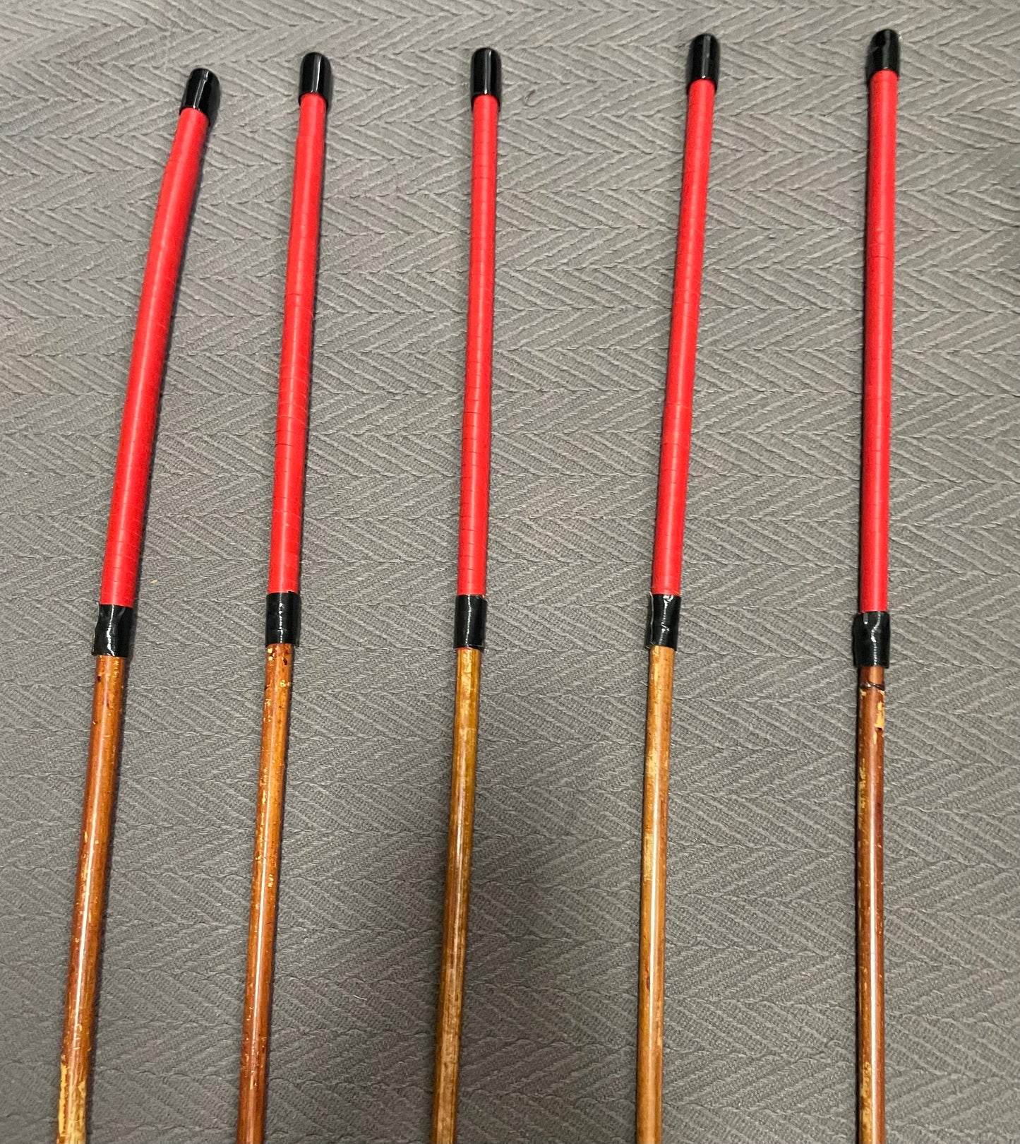 Sales Special Set of 5 Smoked Dragon Rattan Canes / Whipping Canes - 100 cms Length - RED or BLACK Kangaroo Leather Handles- - Englishvice Canes