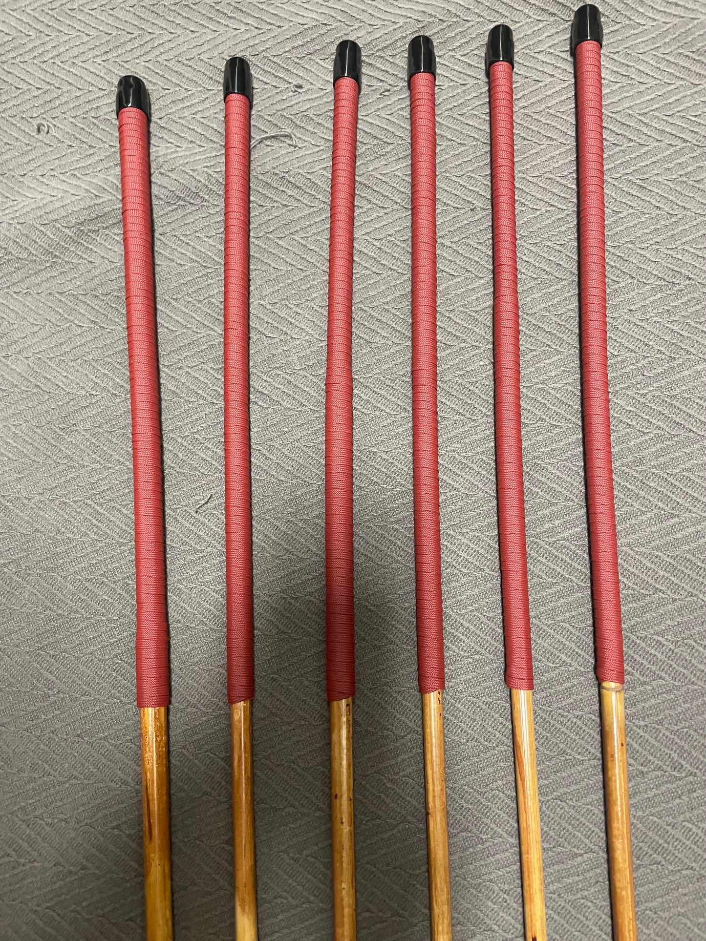 Golden / Honey Smoked Dragon Rattan Canes Set of 6 with Brick Red Paracord Handles - 95 to 98 cms Length - Englishvice Canes