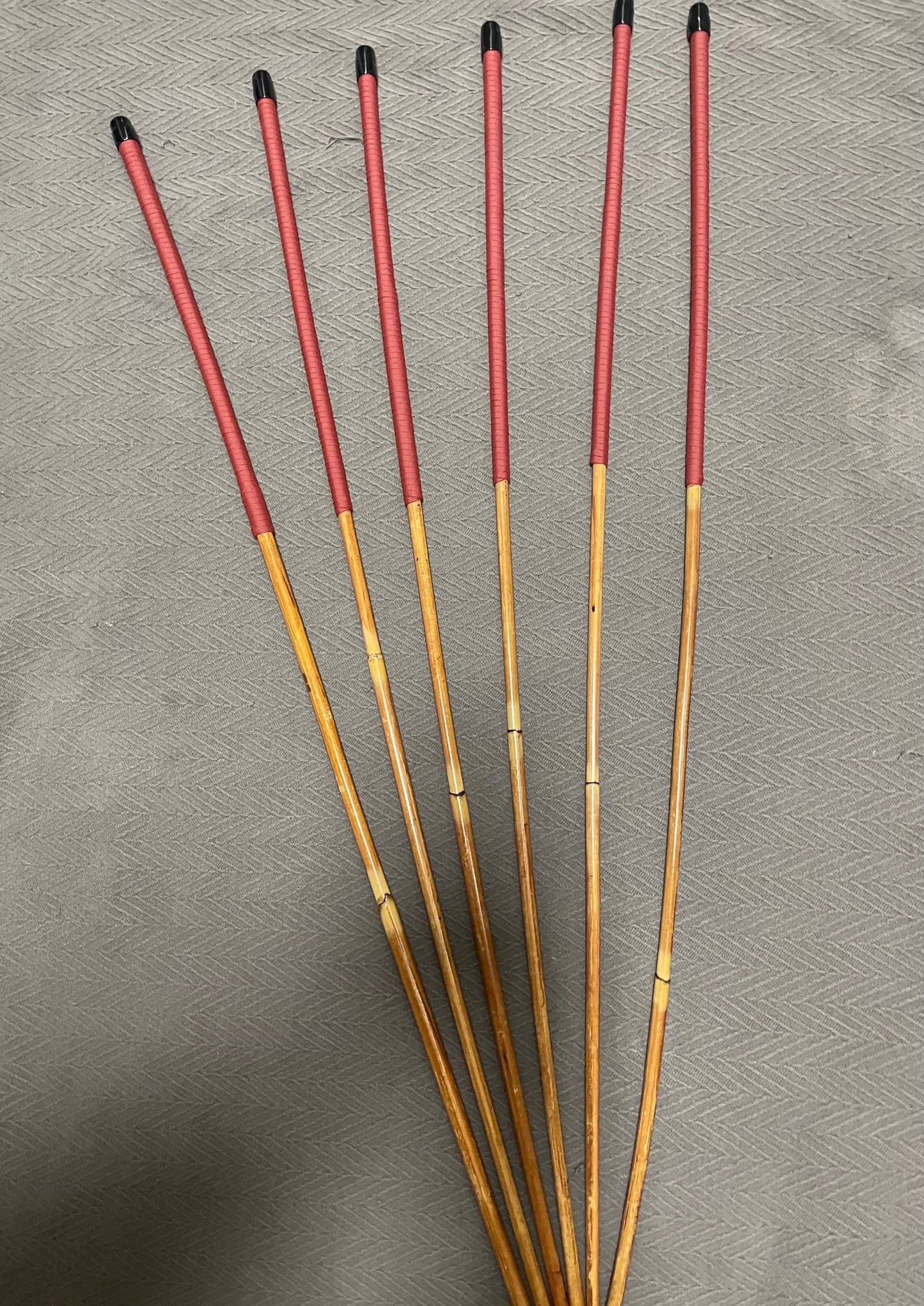 Golden / Honey Smoked Dragon Rattan Canes Set of 6 with Brick Red Paracord Handles - 95 to 98 cms Length - Englishvice Canes