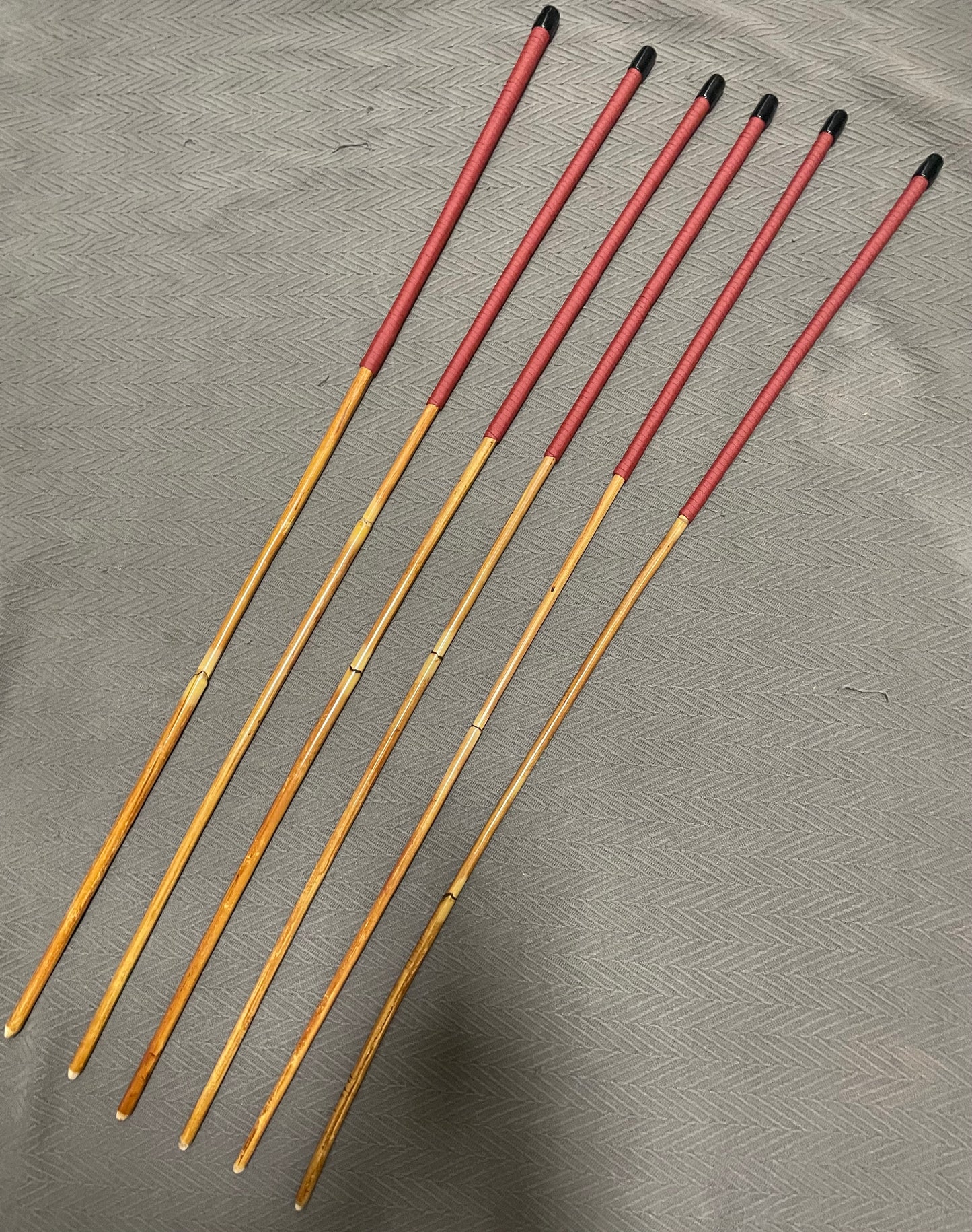 Golden / Honey Smoked Dragon Rattan Canes Set of 6 with Brick Red Paracord Handles - 95 to 98 cms Length - Englishvice Canes