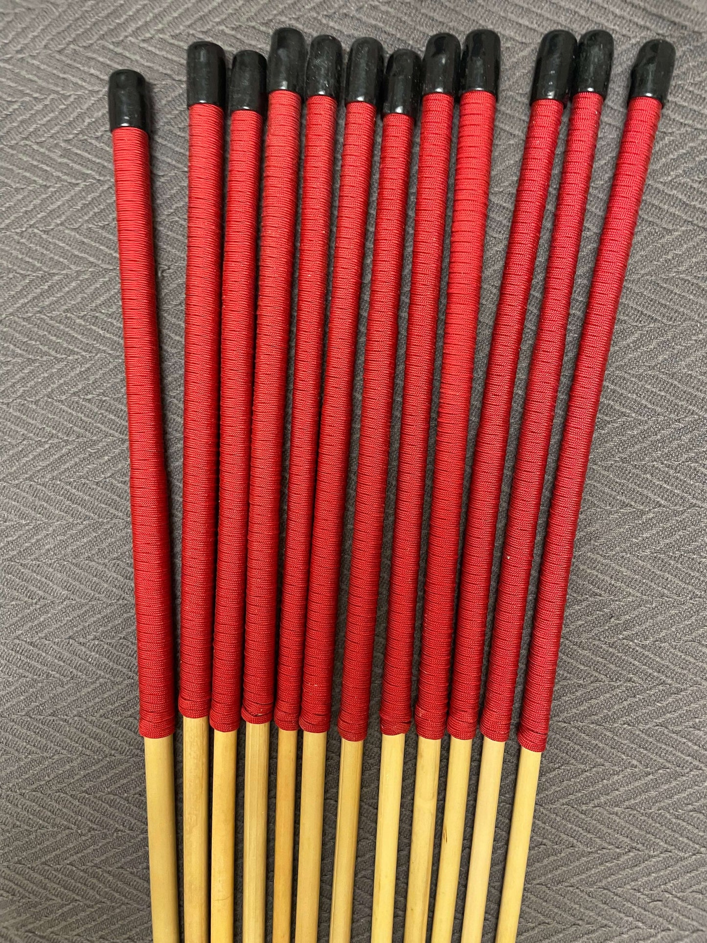 Set of 12 Dragon Rattan Canes / Punishment Canes wirh Red Paracord Handles