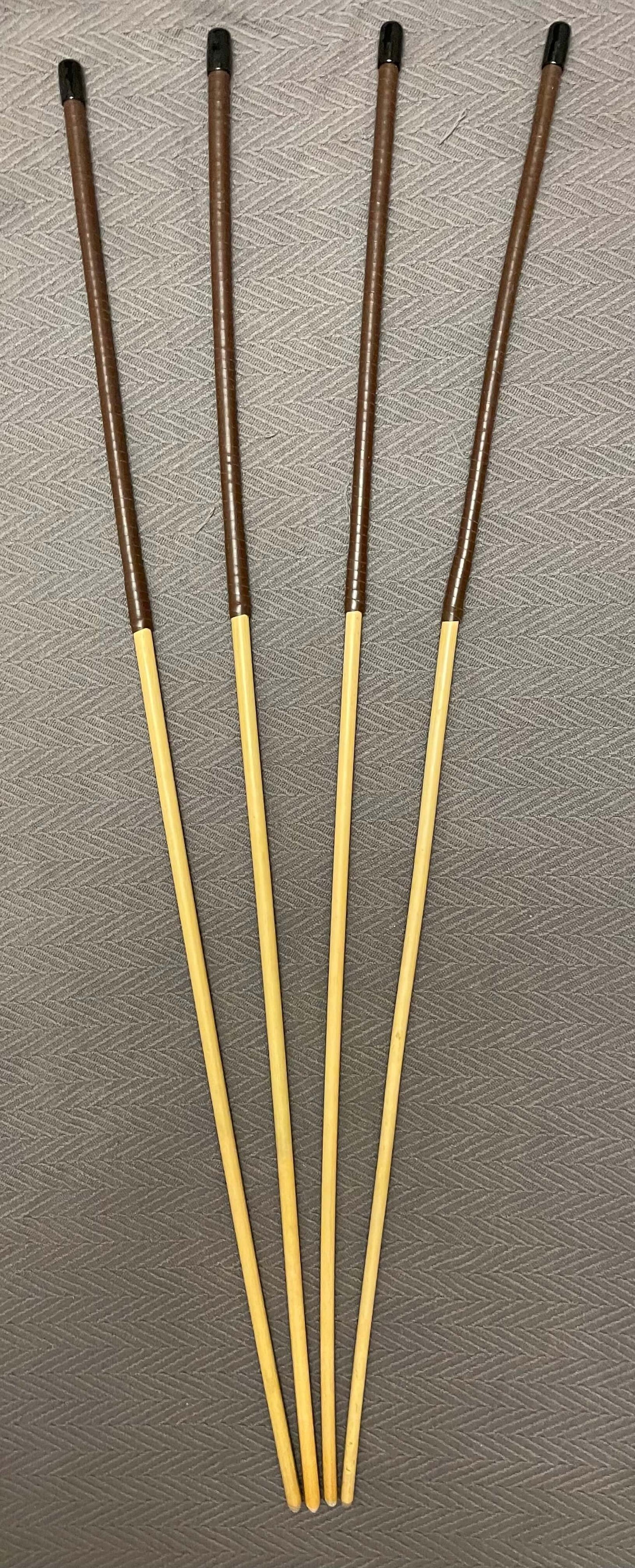 Dragon Cane Professional Set of 4 rattan canes / School Canes / BDSM Canes- 90 cms Length - Brandy or Red Kangaroo Leather Handles - Englishvice Canes