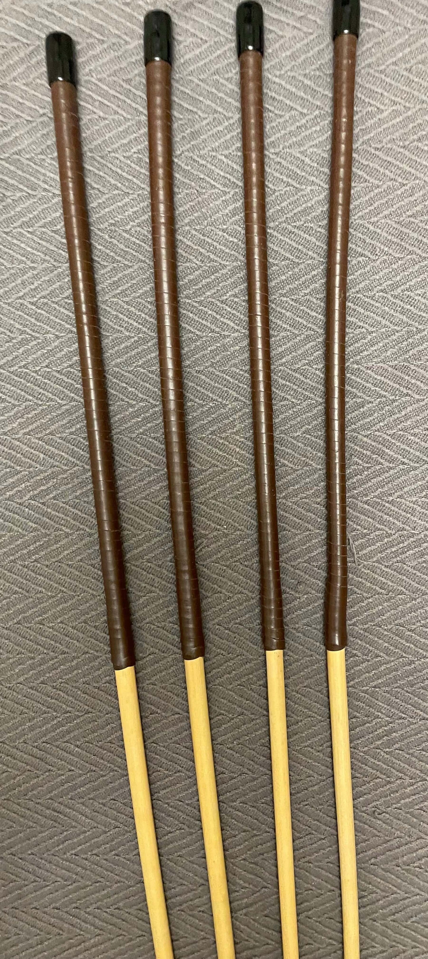 Dragon Cane Professional Set of 4 rattan canes / School Canes / BDSM Canes- 90 cms Length - Brandy or Red Kangaroo Leather Handles - Englishvice Canes