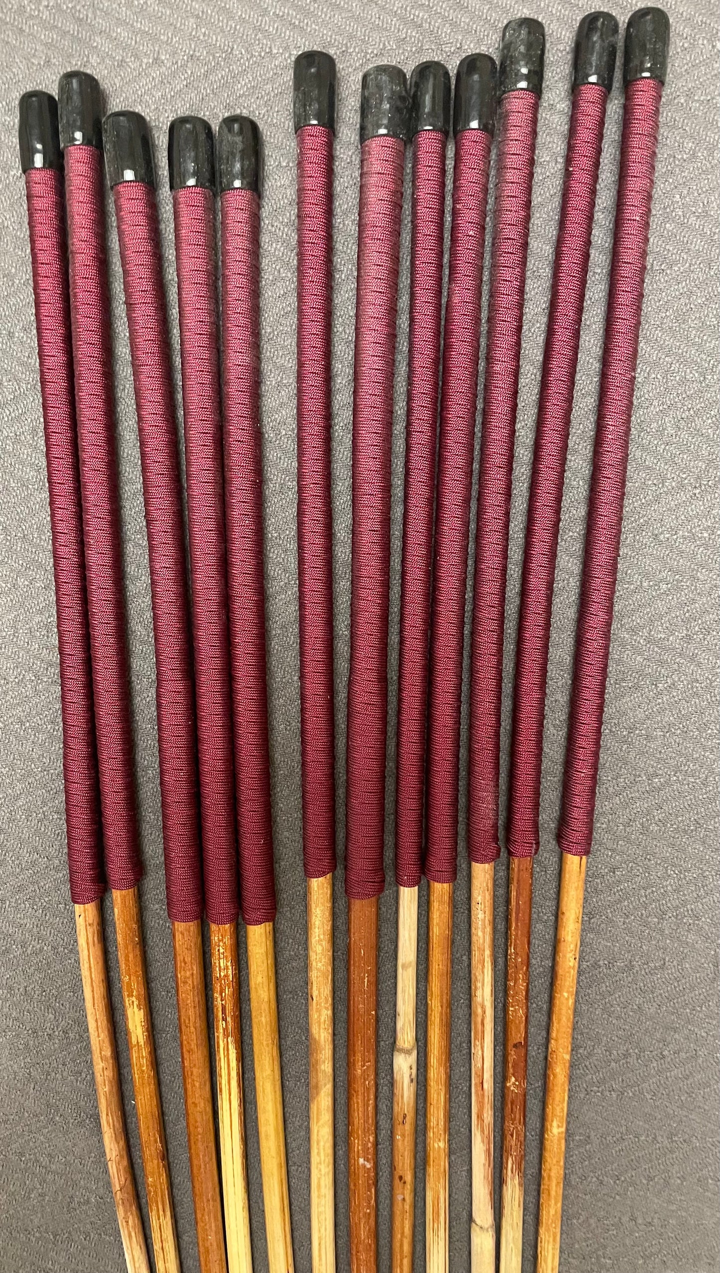 Set of 12 Classic Dragon Rattan Punishment Canes with Burgundy Paracord Handles - 95 to 100 cms Length - Sales Special