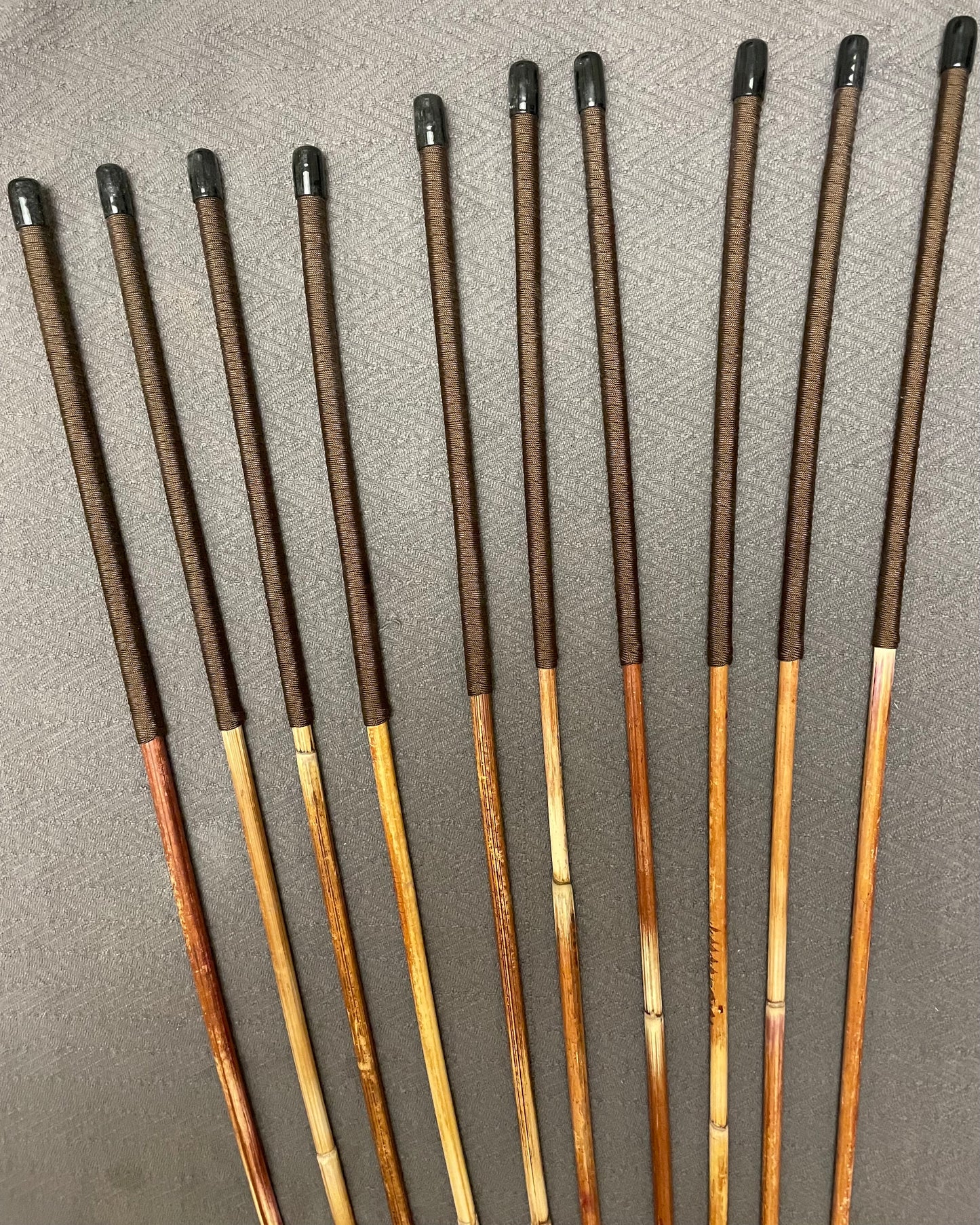 Set of 10 Classic Dragon Rattan Punishment Canes with Brown Paracord Handles - 95 cms Length - Sales Special