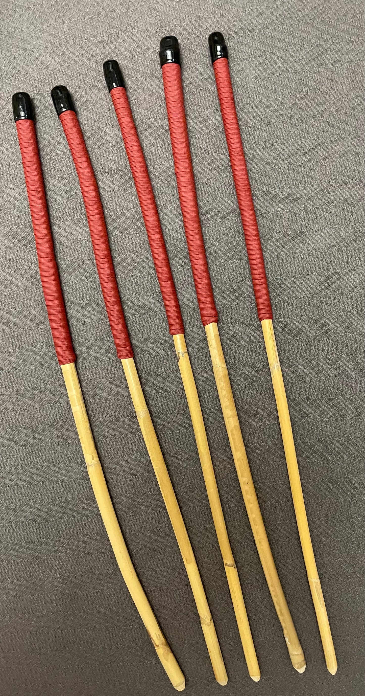 Set of 5 Classic Kooboo Rattan OTK Punishment canes with RED Paracord Handles - Over the Knee OTK Cane Set