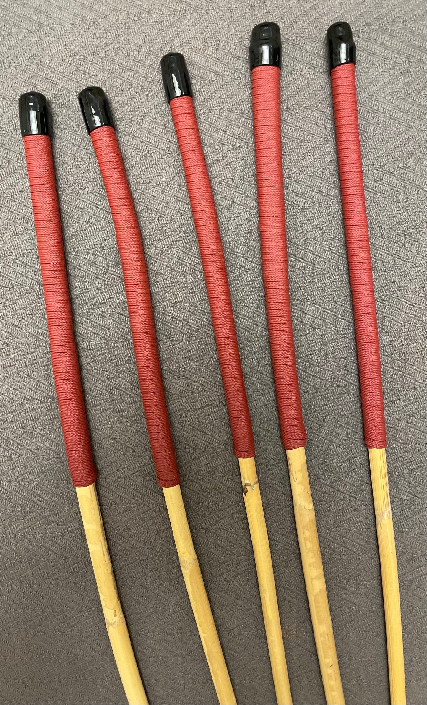 Set of 5 Classic Kooboo Rattan OTK Punishment canes with RED Paracord Handles - Over the Knee OTK Cane Set