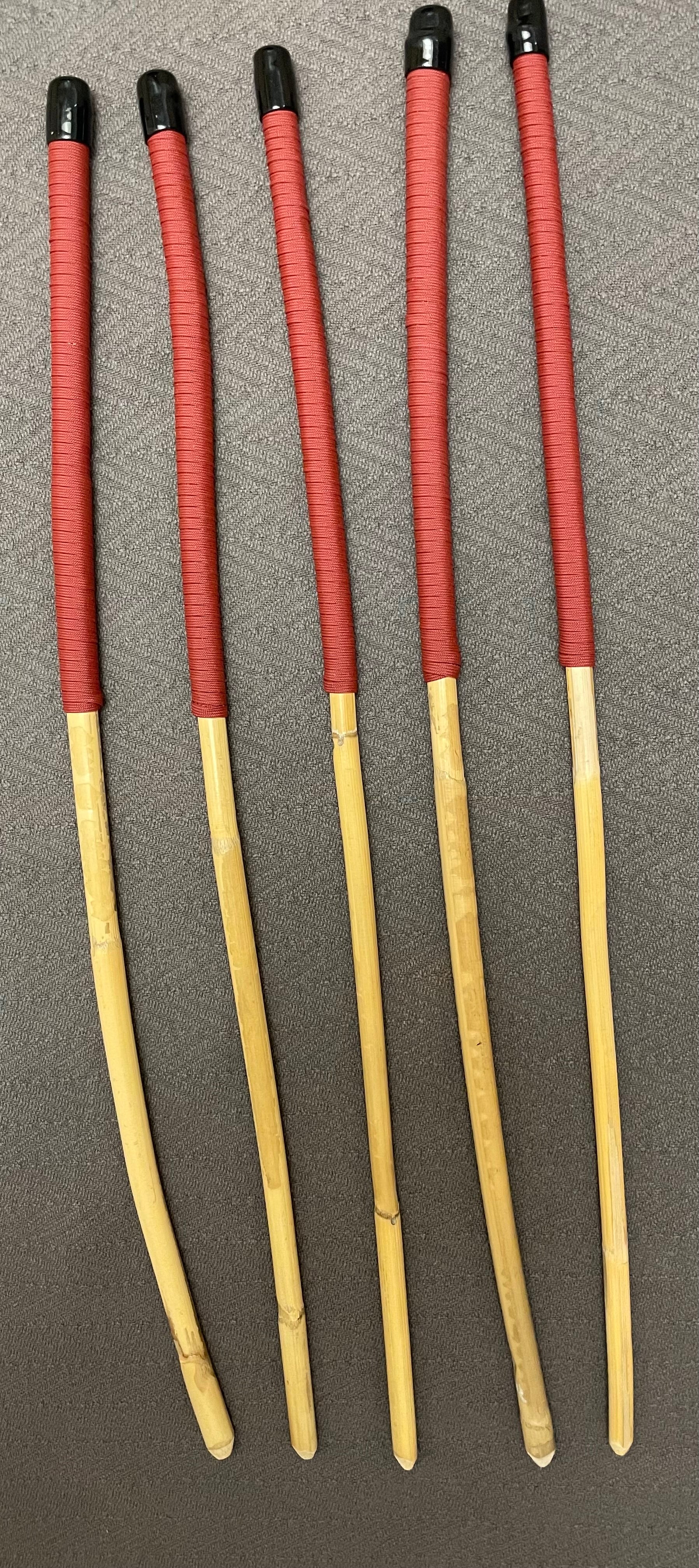 Set of 5 Classic Kooboo Rattan OTK Punishment canes with RED Paracord Handles - Over the Knee OTK Cane Set