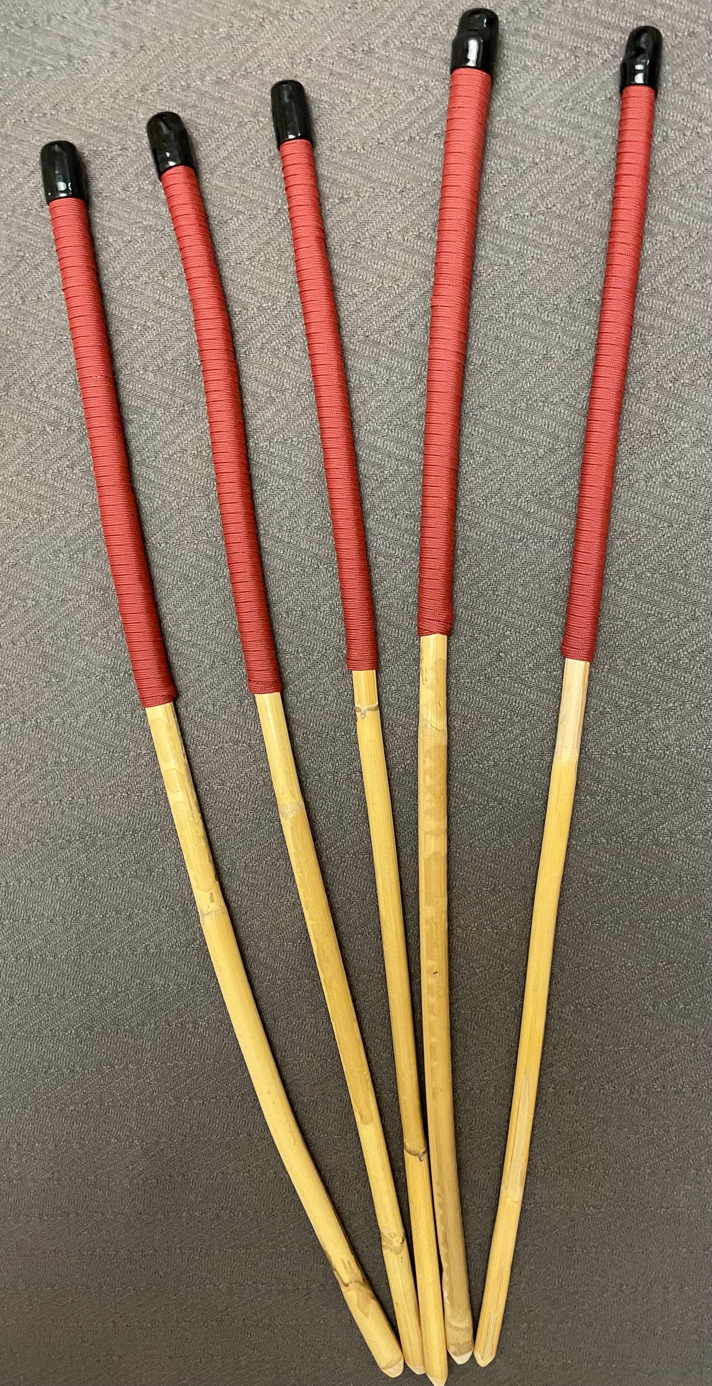 Set of 5 Classic Kooboo Rattan OTK Punishment canes with RED Paracord Handles - Over the Knee OTK Cane Set