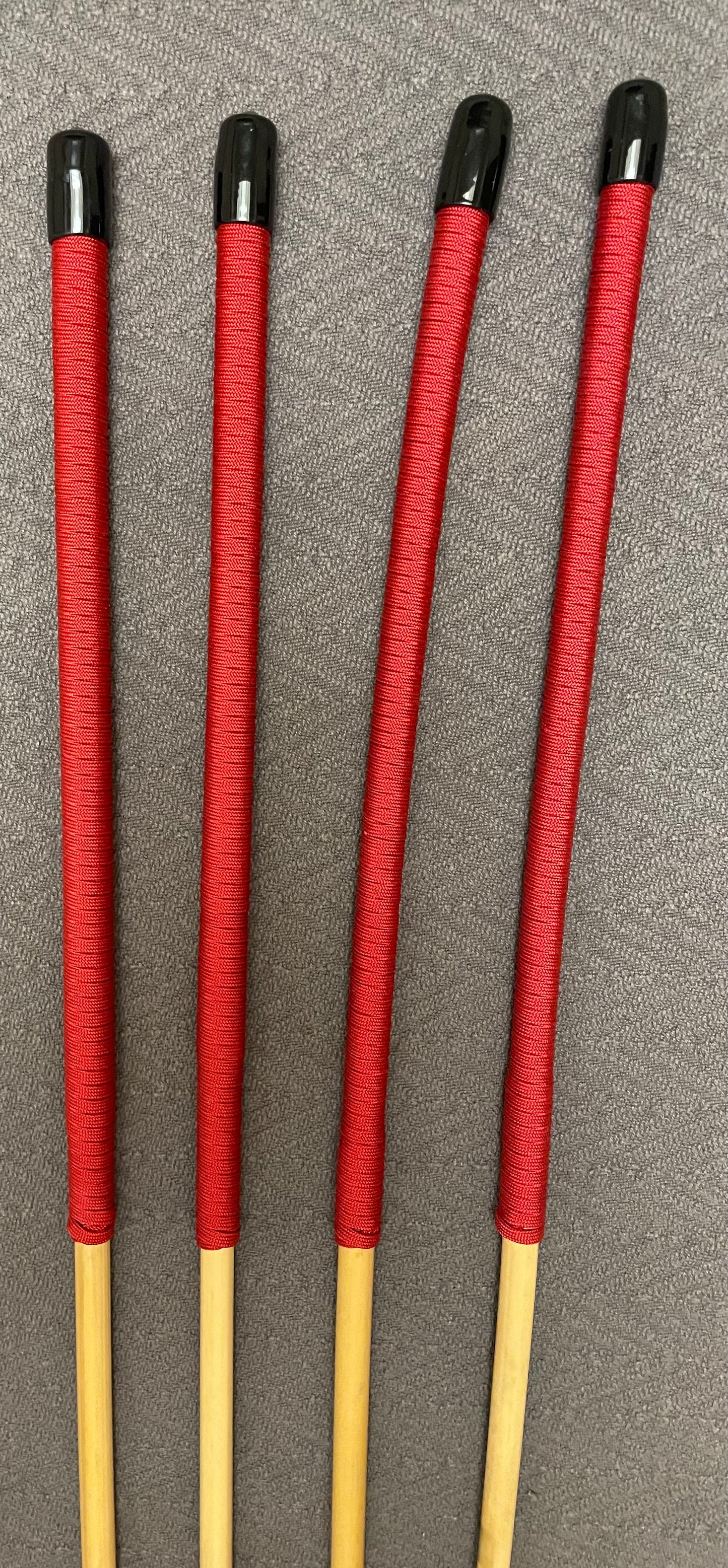 Knotless Dragon Canes / No Knot Dragon Canes / School Canes Set of 4 - 82 - 84 cms L & 9-9.5/10-10.5/11-11.5/12-12.5 mm D - IMPERIAL RED Paracord Handles