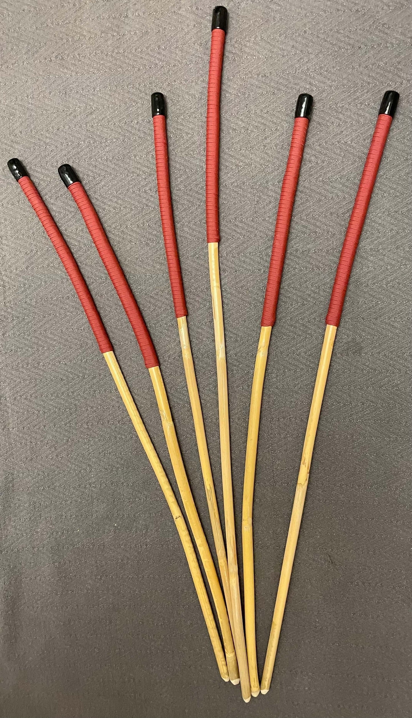 Set of 6 Classic Kooboo Rattan Punishment canes with RED Paracord Handles - Beginner / Novice Cane Set