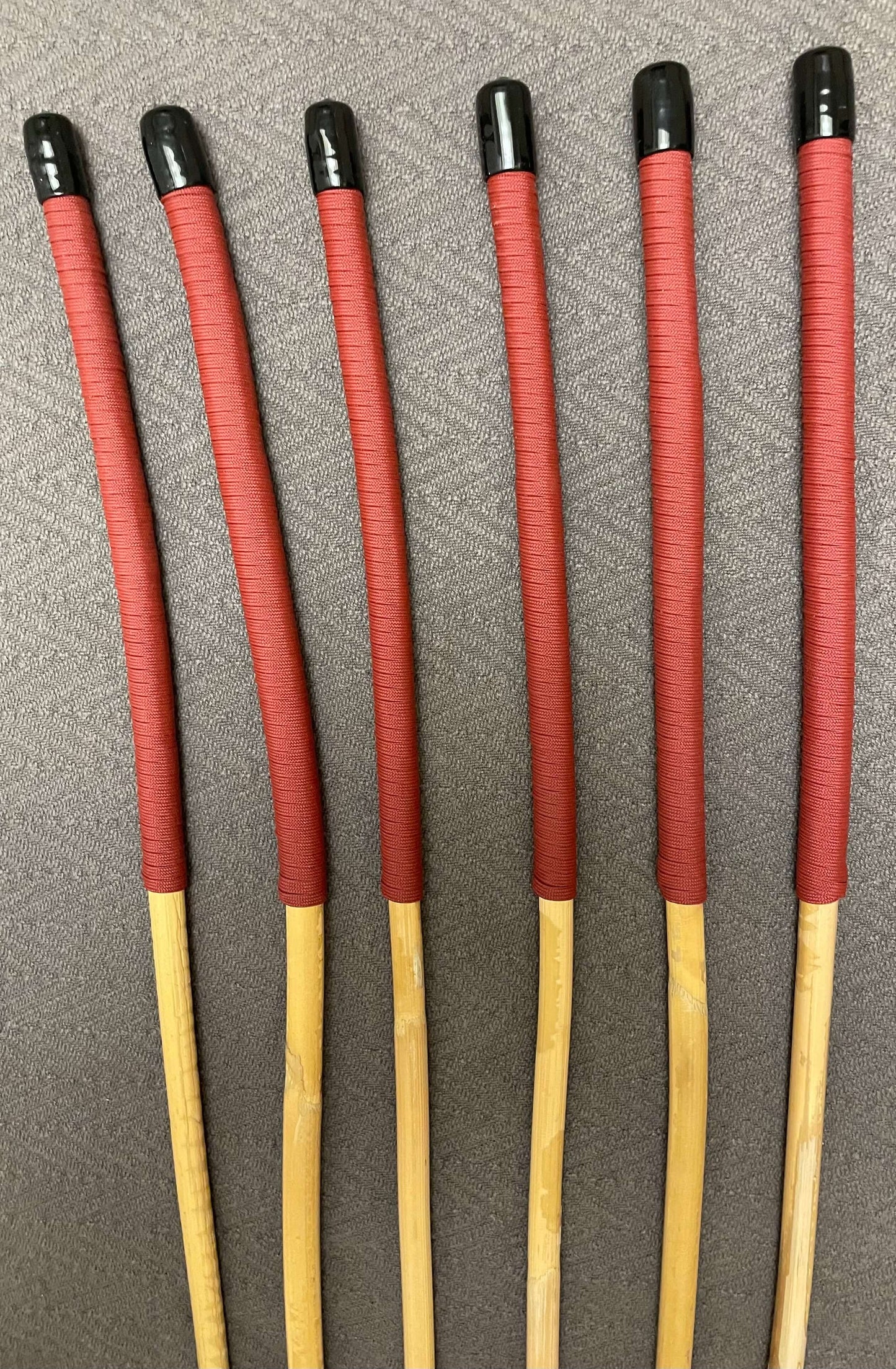 Set of 6 Classic Kooboo Rattan Punishment canes with RED Paracord Handles - Beginner / Novice Cane Set