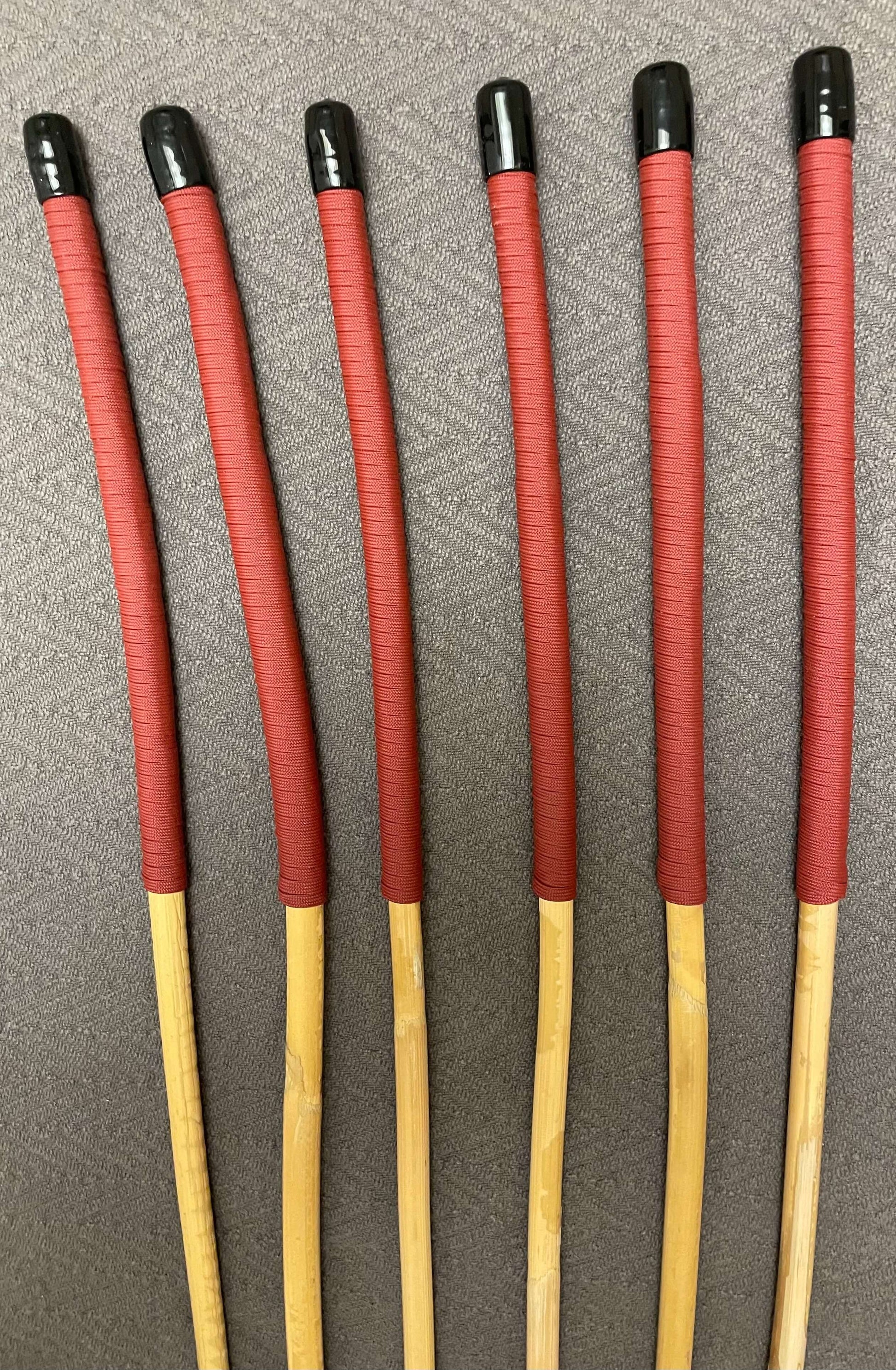 Set of 6 Classic Kooboo Rattan Punishment canes with RED Paracord Handles - Beginner / Novice Cane Set
