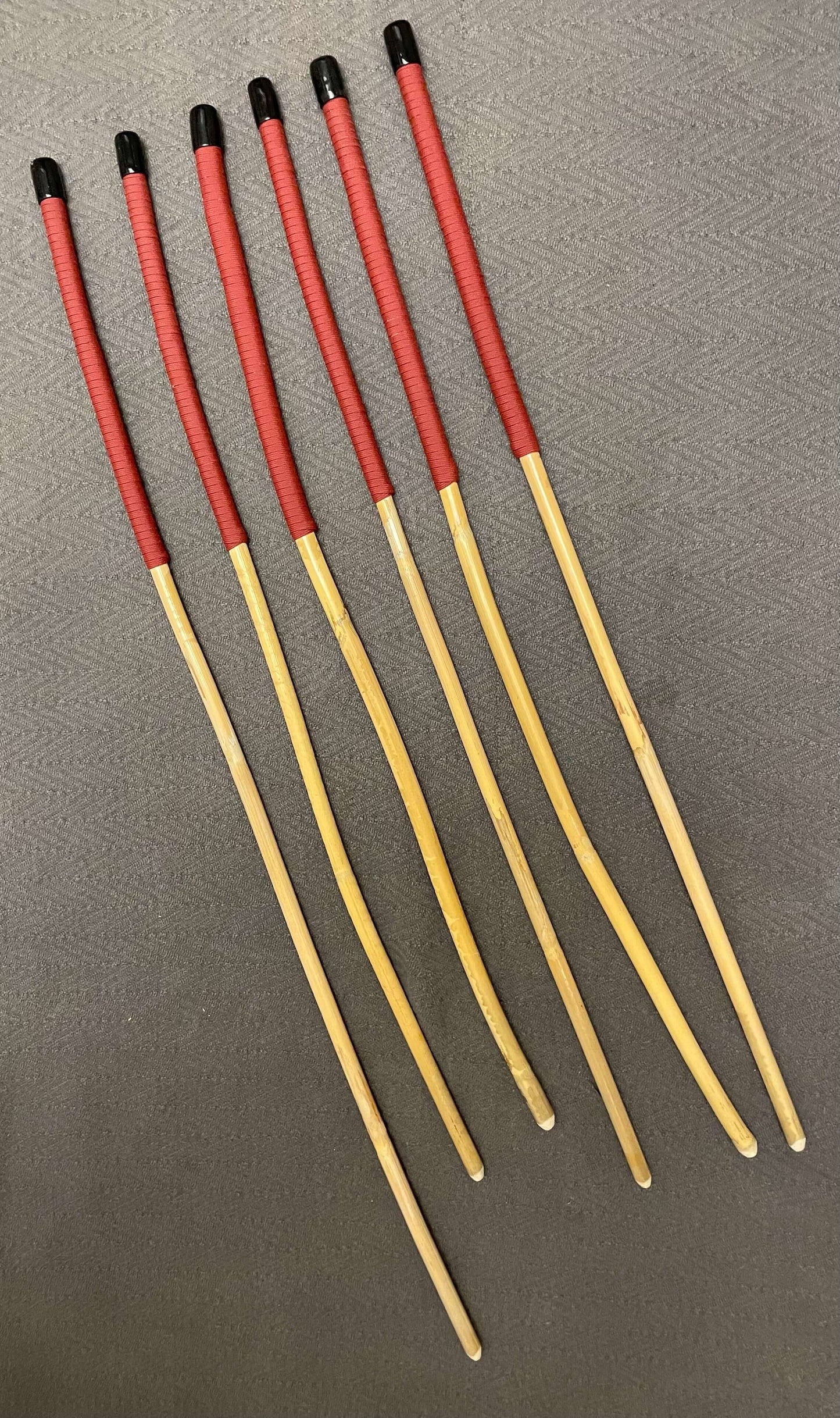 Set of 6 Classic Kooboo Rattan Punishment canes with RED Paracord Handles - Beginner / Novice Cane Set