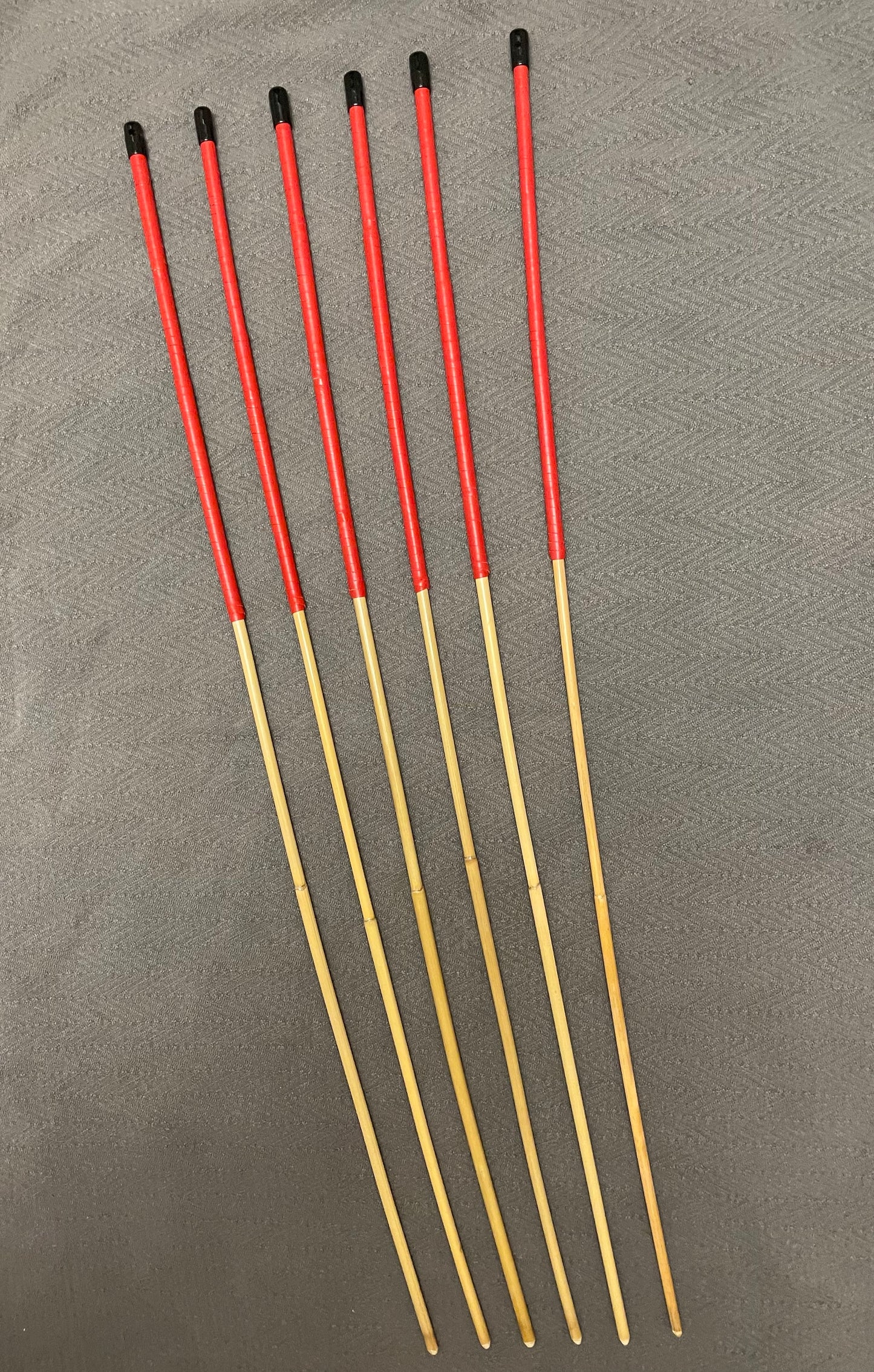 Set of 6 Whippy Swishy Thin Dragon Canes / School Canes / Bastinado Canes with Red Kangaroo Leather Handles - 95 cms Length - Coated Finish