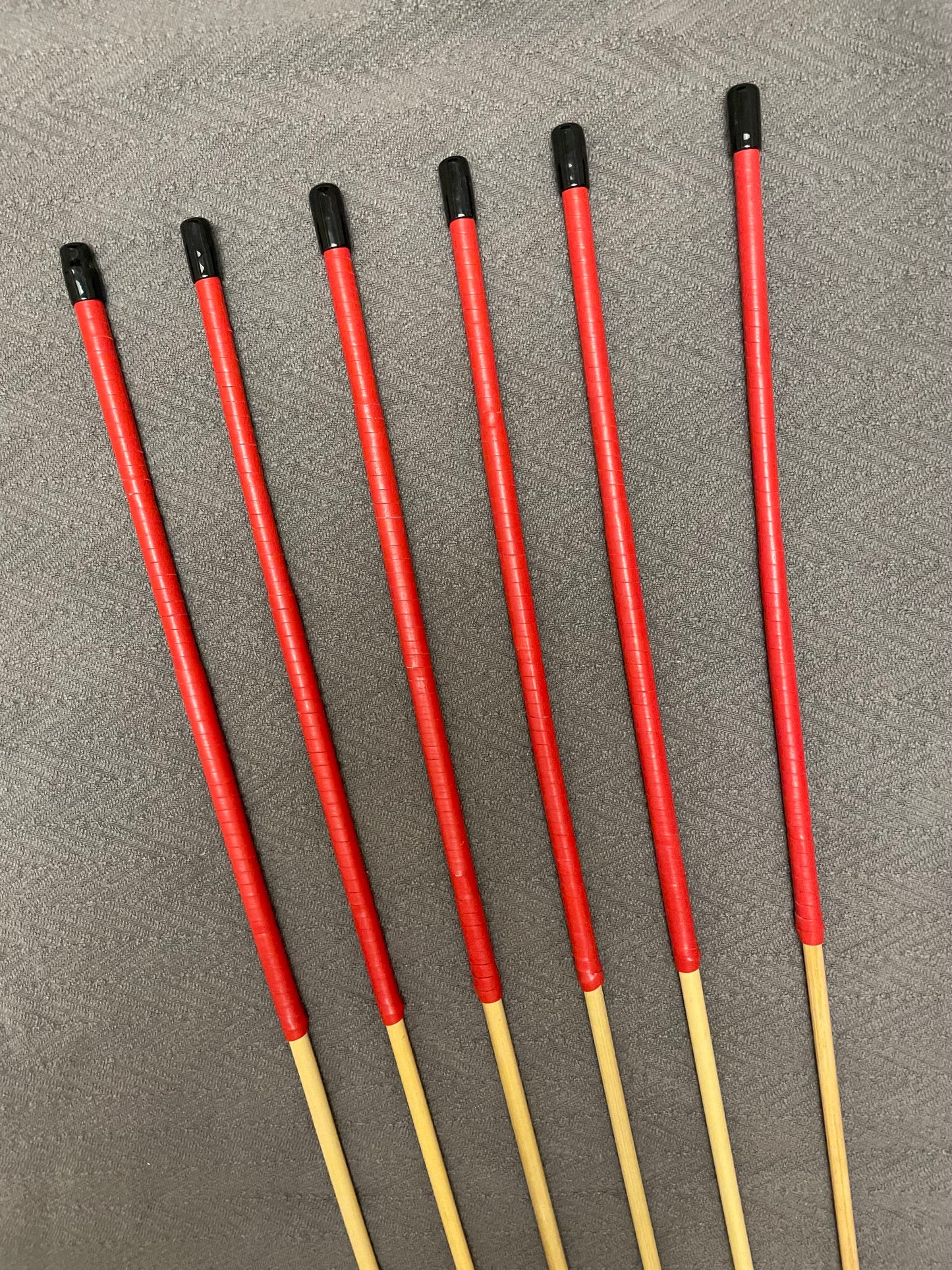 Set of 6 Whippy Swishy Thin Dragon Canes / School Canes / Bastinado Canes with Red Kangaroo Leather Handles - 95 cms Length - Coated Finish