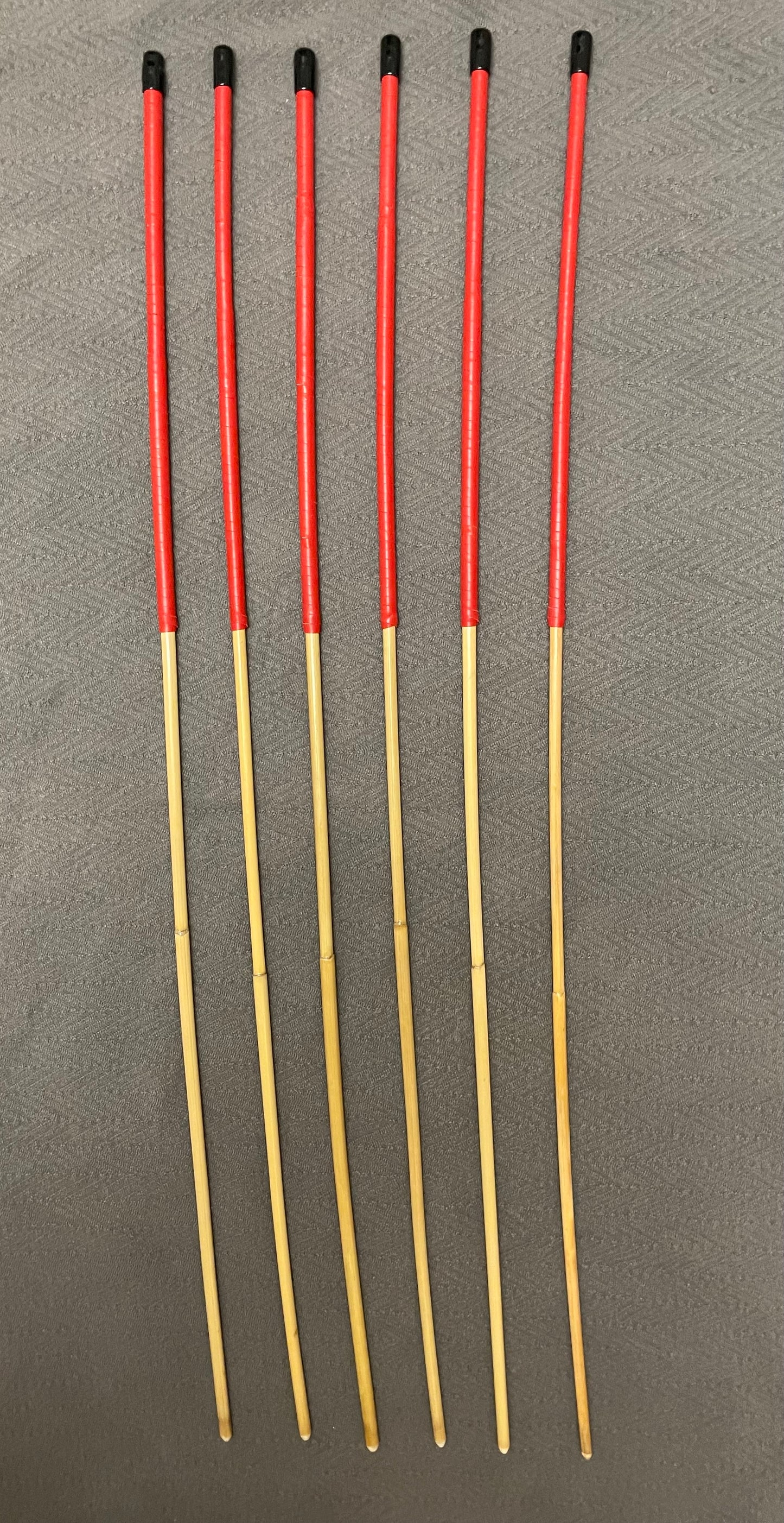 Set of 6 Whippy Swishy Thin Dragon Canes / School Canes / Bastinado Canes with Red Kangaroo Leather Handles - 95 cms Length - Coated Finish