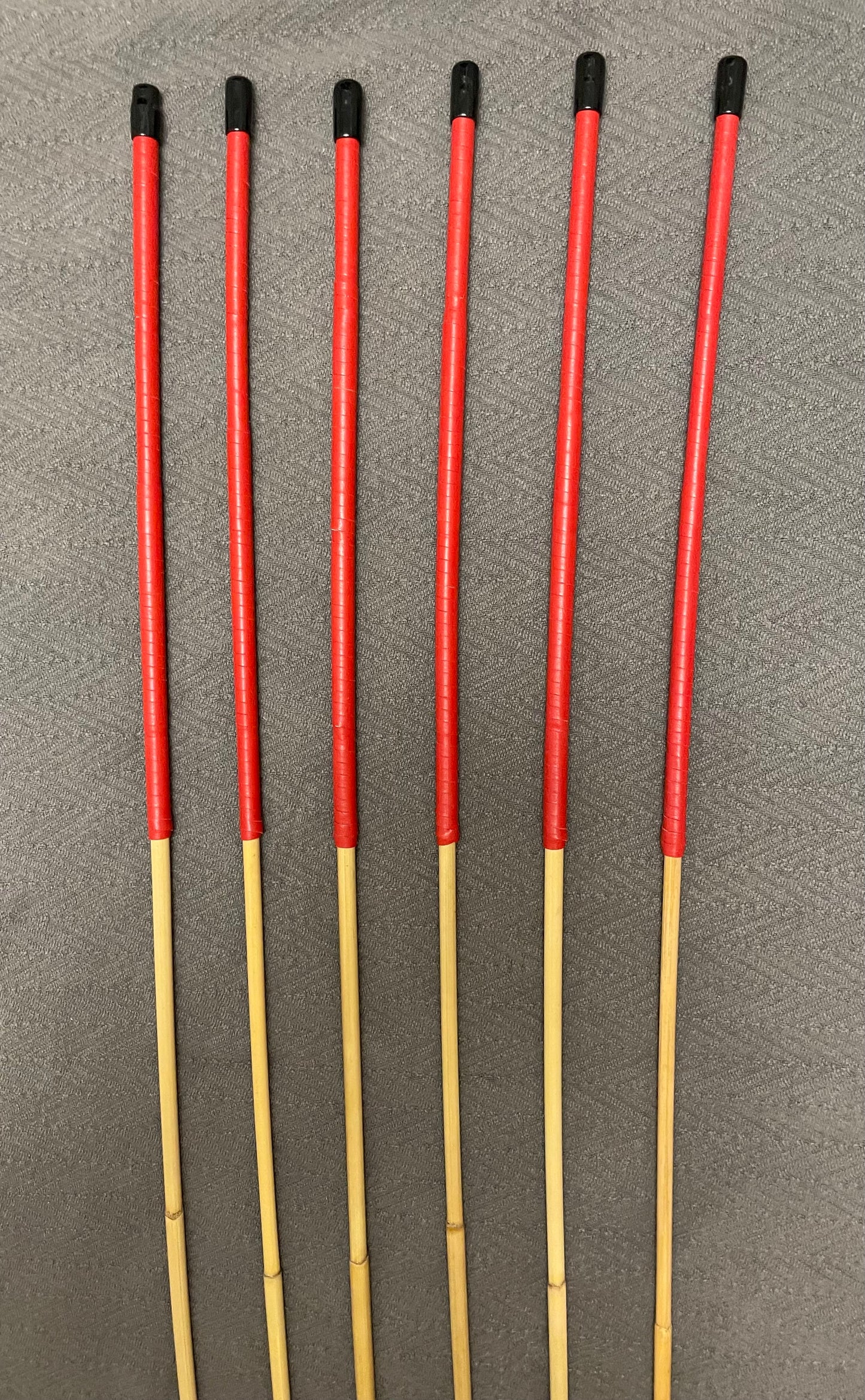 Set of 6 Whippy Swishy Thin Dragon Canes / School Canes / Bastinado Canes with Red Kangaroo Leather Handles - 95 cms Length - Coated Finish