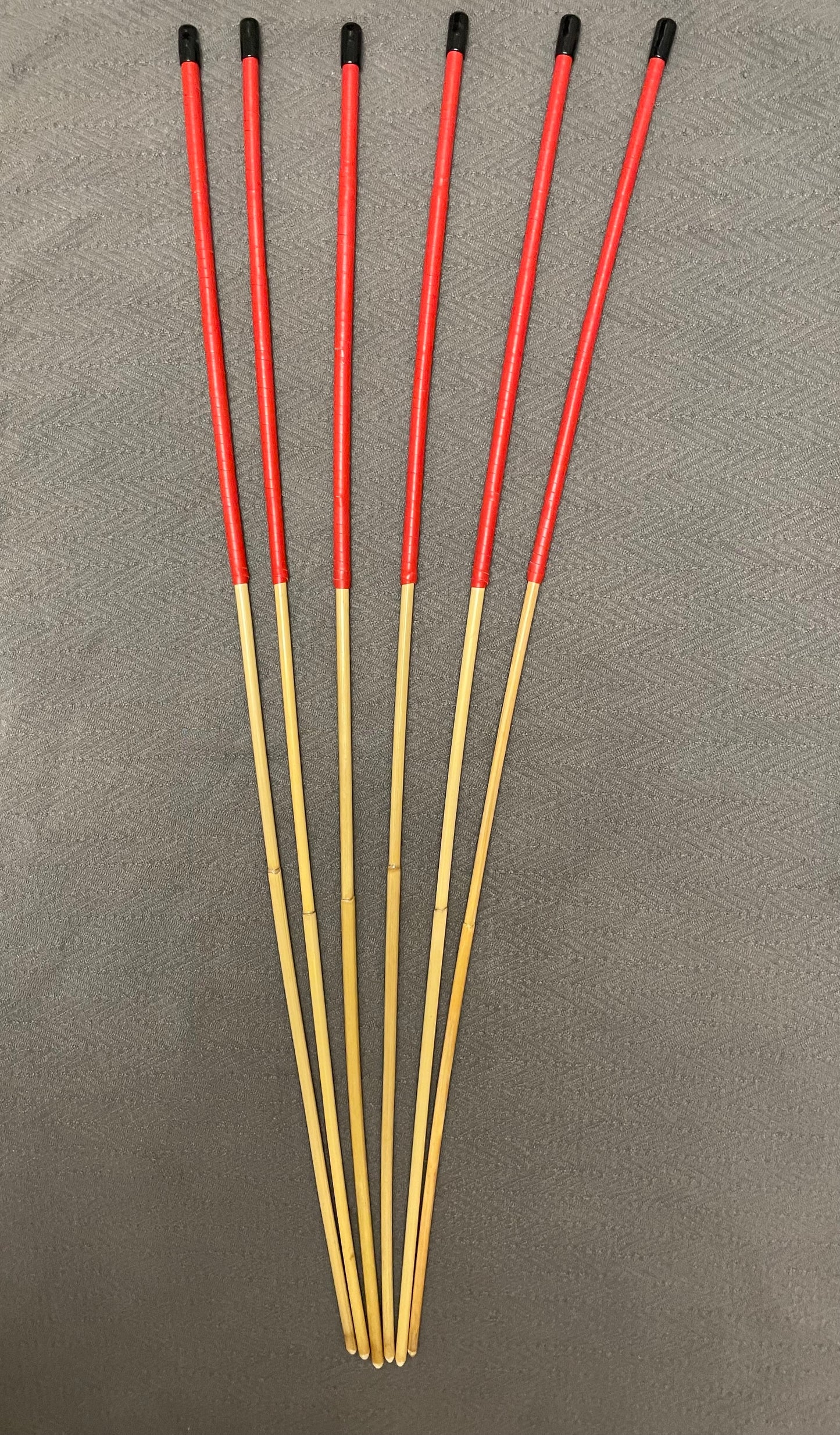 Set of 6 Whippy Swishy Thin Dragon Canes / School Canes / Bastinado Canes with Red Kangaroo Leather Handles - 95 cms Length - Coated Finish