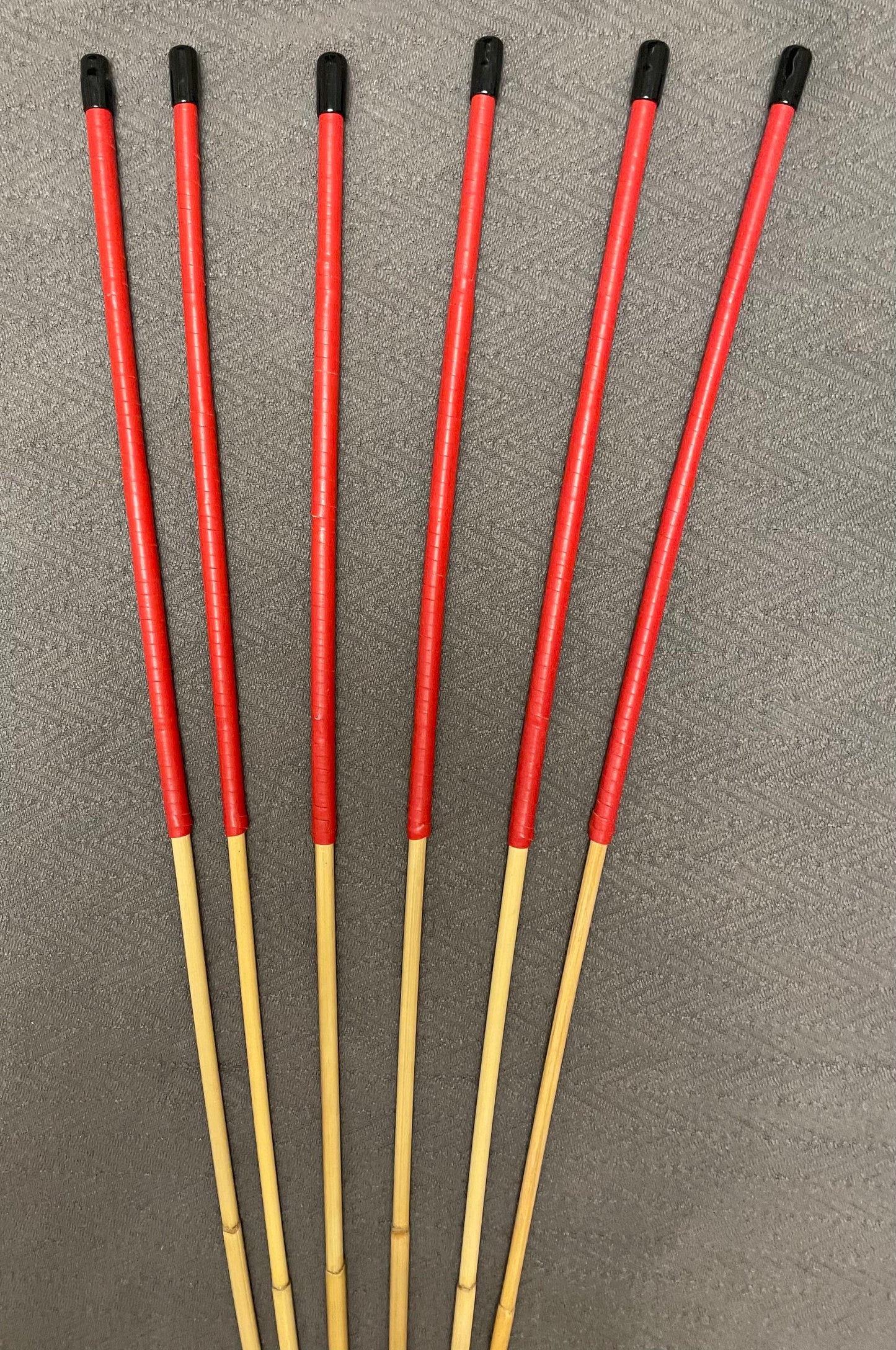 Set of 6 Whippy Swishy Thin Dragon Canes / School Canes / Bastinado Canes with Red Kangaroo Leather Handles - 95 cms Length - Coated Finish