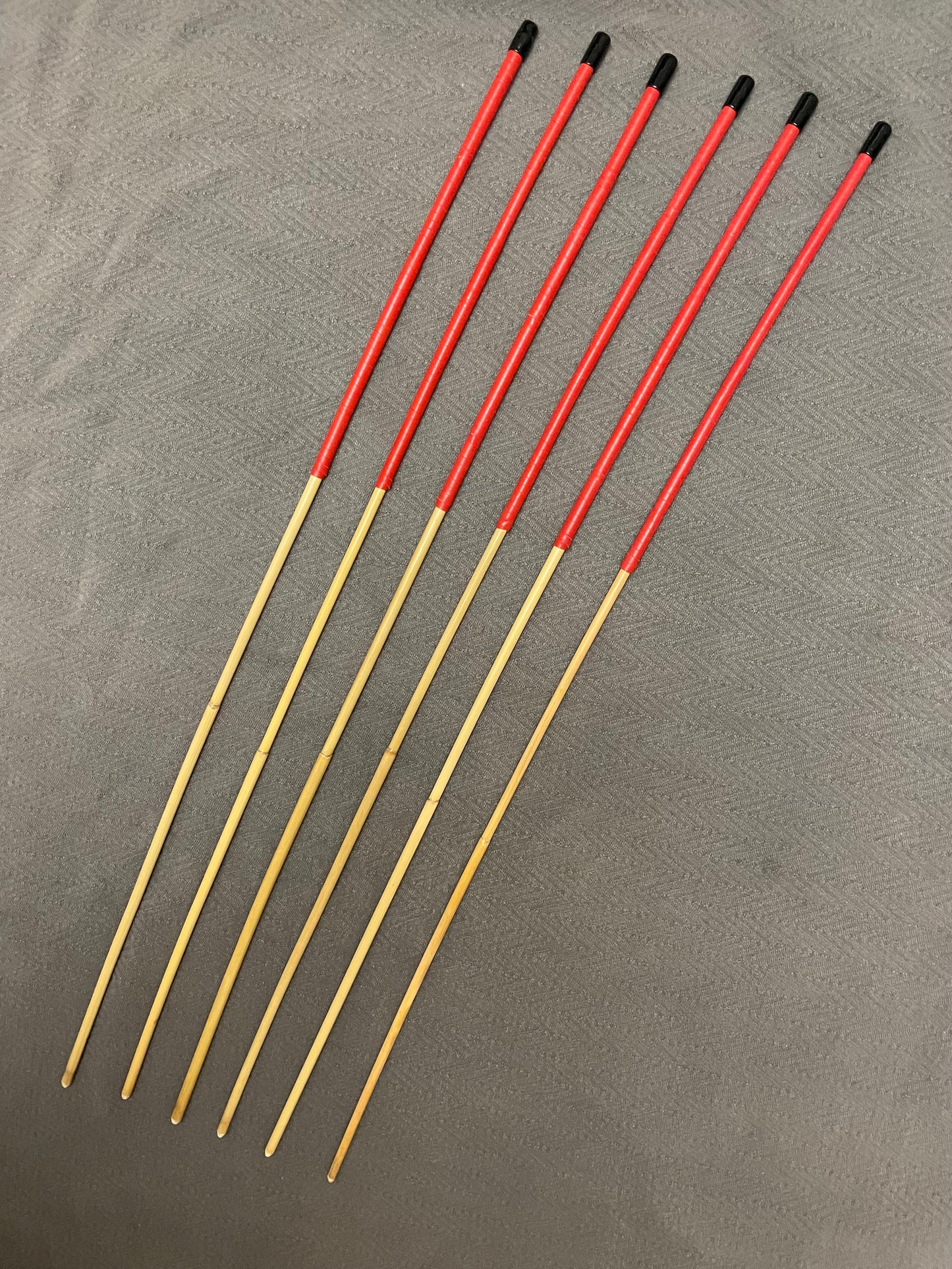 Set of 6 Whippy Swishy Thin Dragon Canes / School Canes / Bastinado Canes with Red Kangaroo Leather Handles - 95 cms Length - Coated Finish