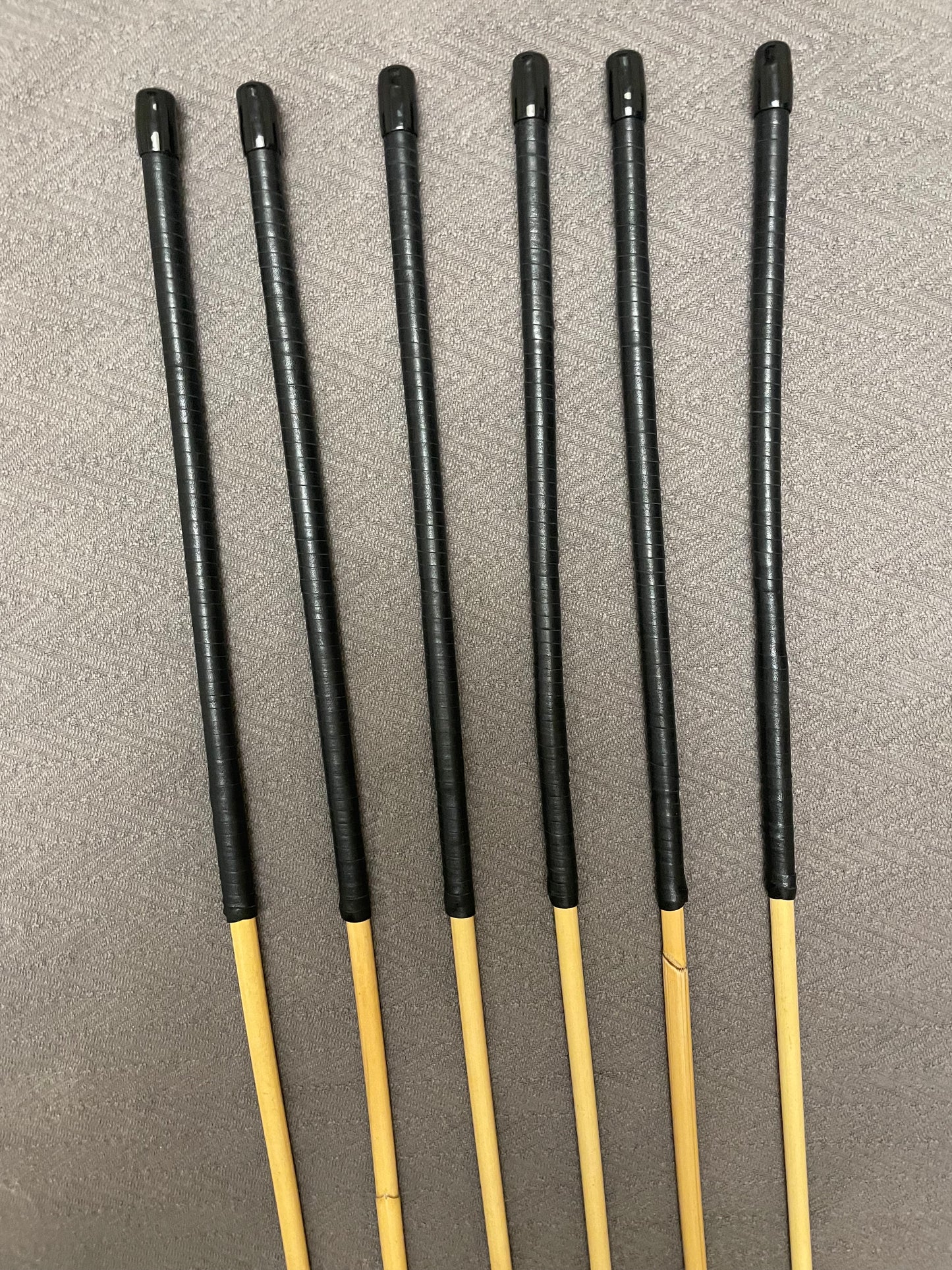 Thick and Thuddy ProDomme Dragon Cane Set of 6 Rattan Canes / Whipping Canes / BDSM Canes - 95 cms Length - Black Kangaroo Leather Handles