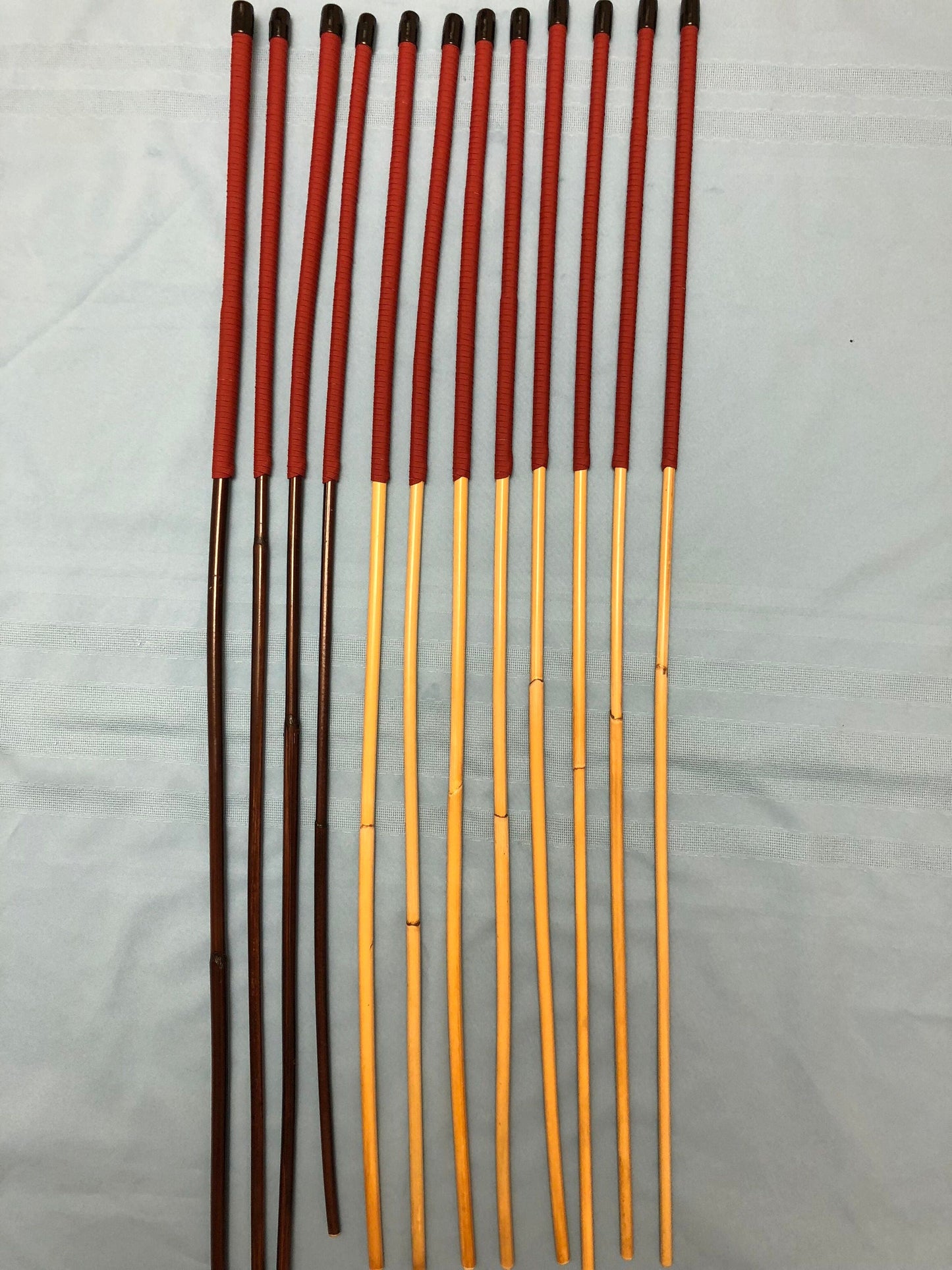 Set of 12 Whippy Smoked Dragon Canes / Classic Dragon Canes / Thin Stingy Canes / Falaka Canes - Red Paracord Handles